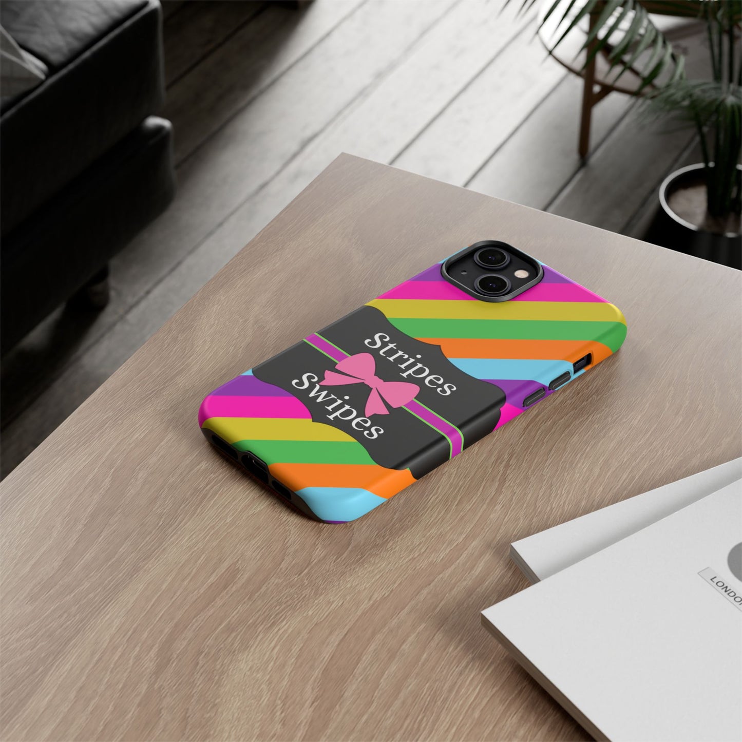 Phone Case iPhone 16/15/14 - Diagonal Vivid Stripes & Swipes Tough Case