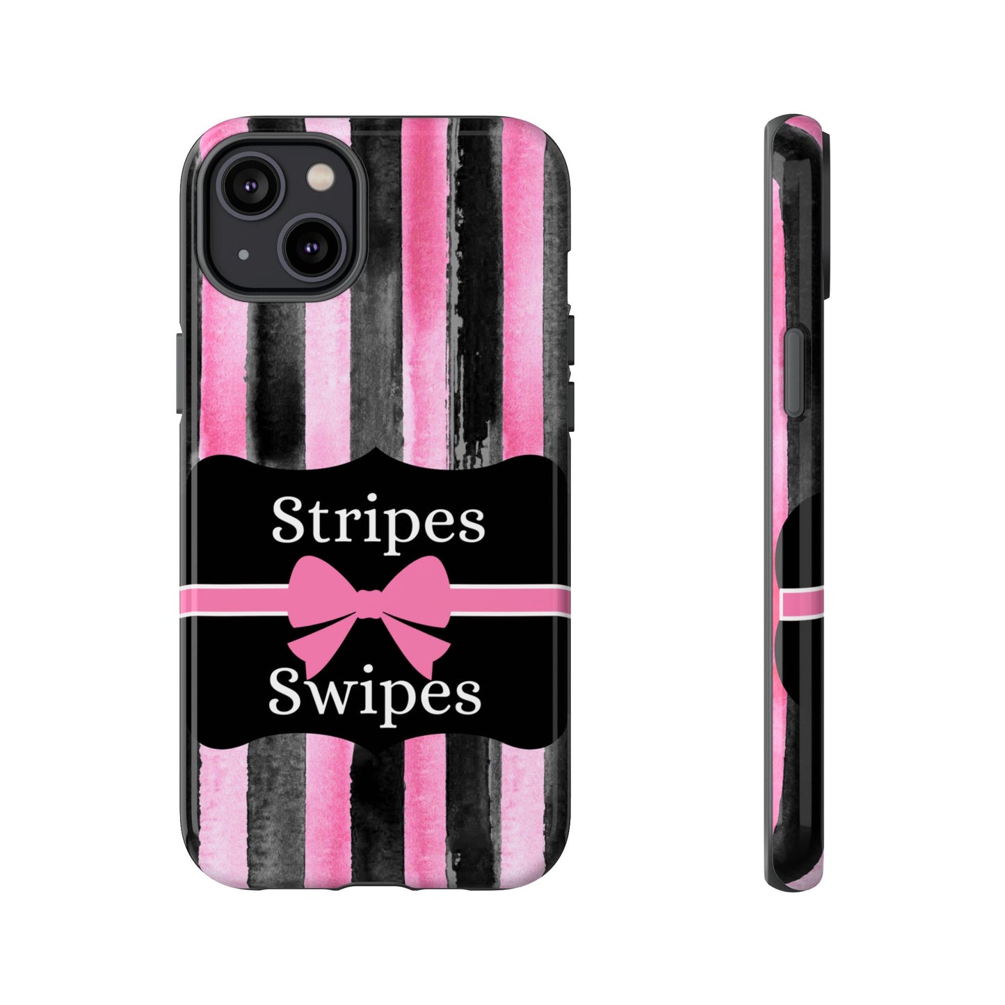 Phone Case iPhone 16/15/14 - Black/Pink Stripes & Swipes Tough Case