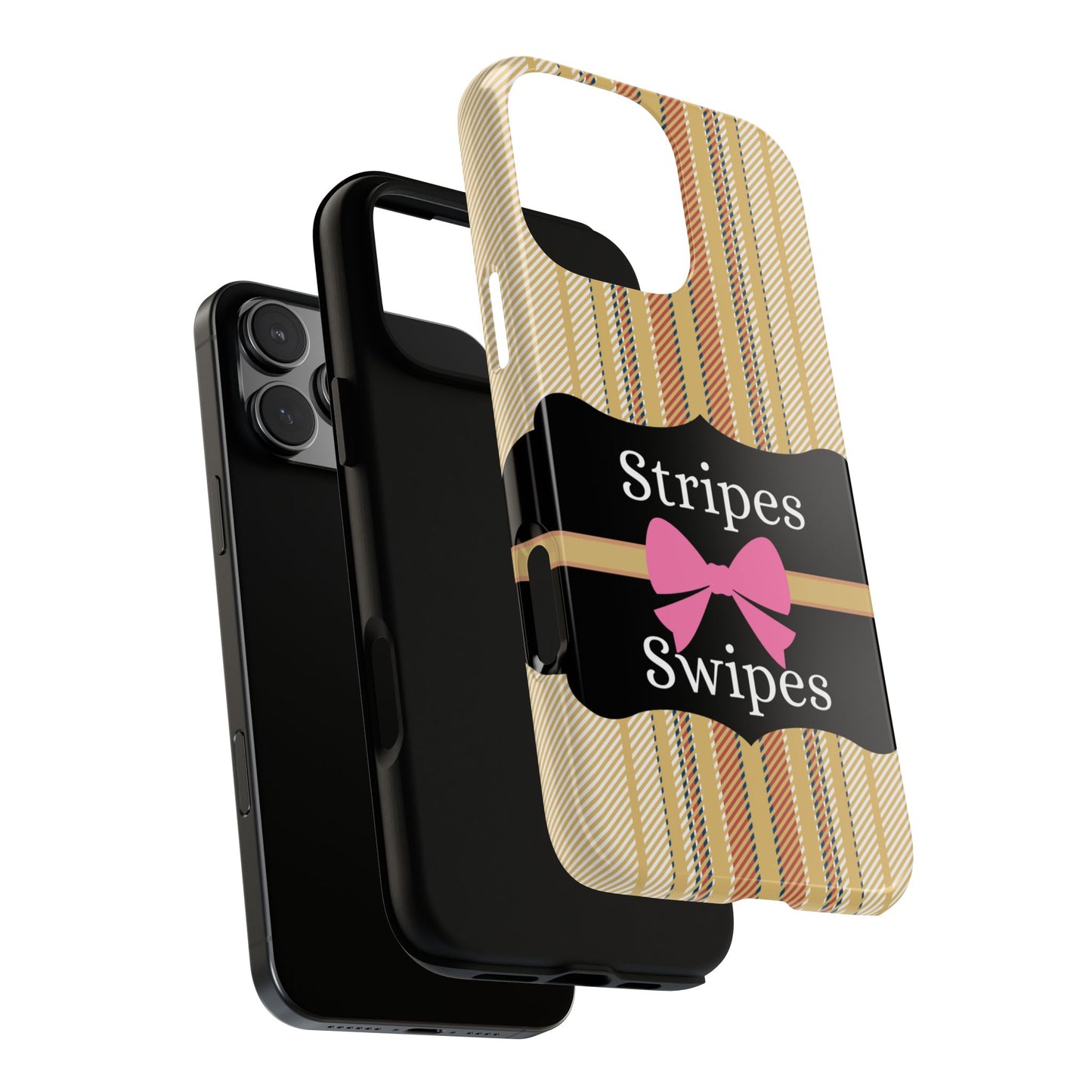 Phone Case iPhone 16/15/14 - Beige/Micro Stripes & Swipes Tough Case