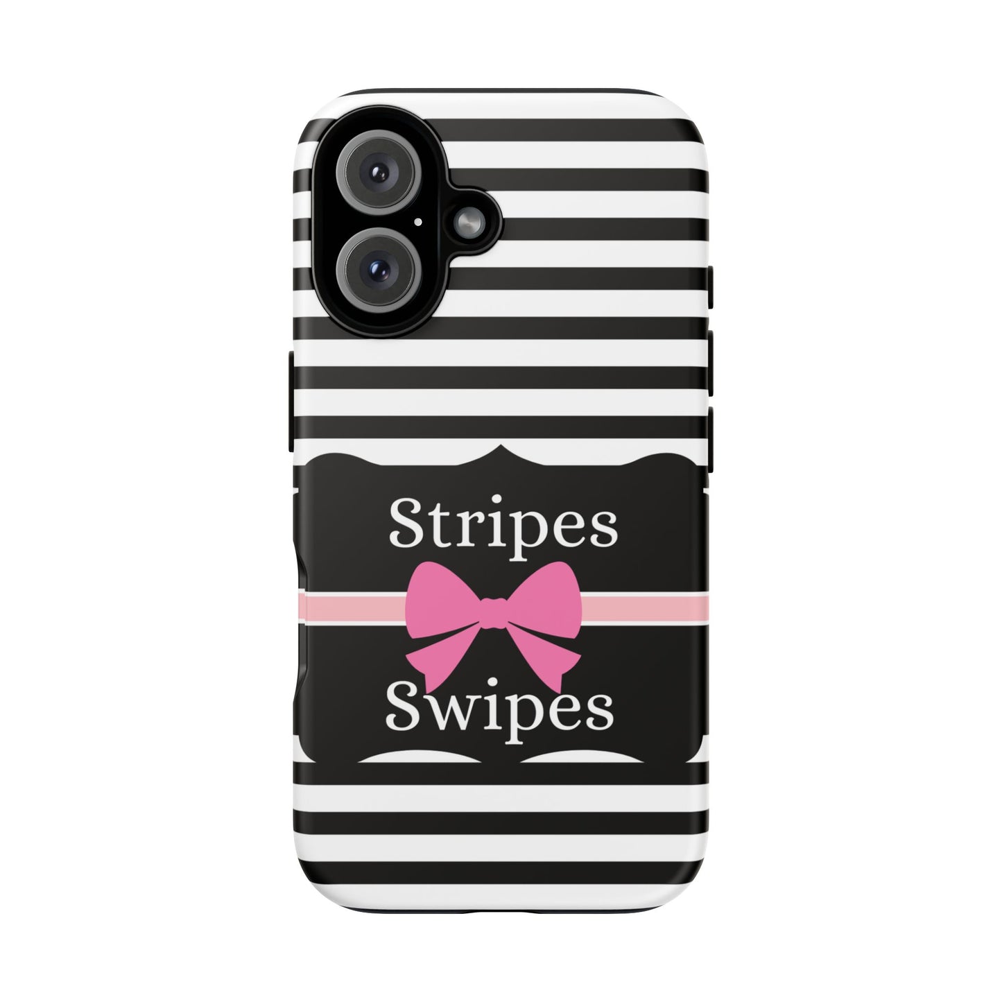 Phone Case iPhone 16/15/14 - Black/White/Pink Stripes & Swipes Tough Case