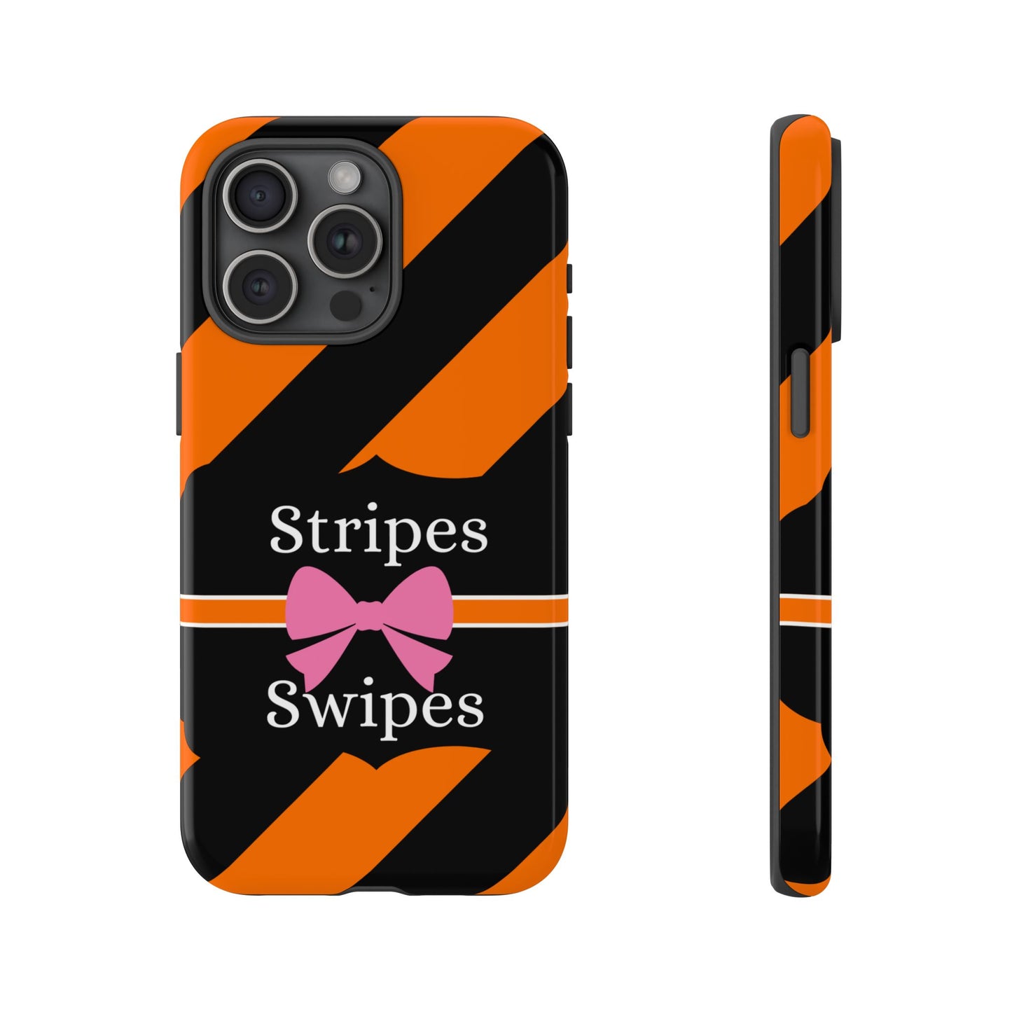 Phone Case iPhone 16/15/14 - Orange/Black Stripes & Swipes Tough Case