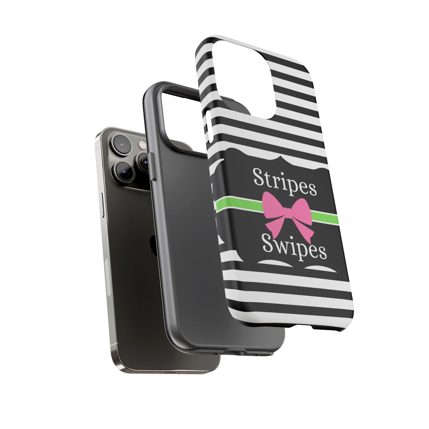 Phone Case iPhone 16/15/14 - Black/White/Green Stripes & Swipes Tough Case