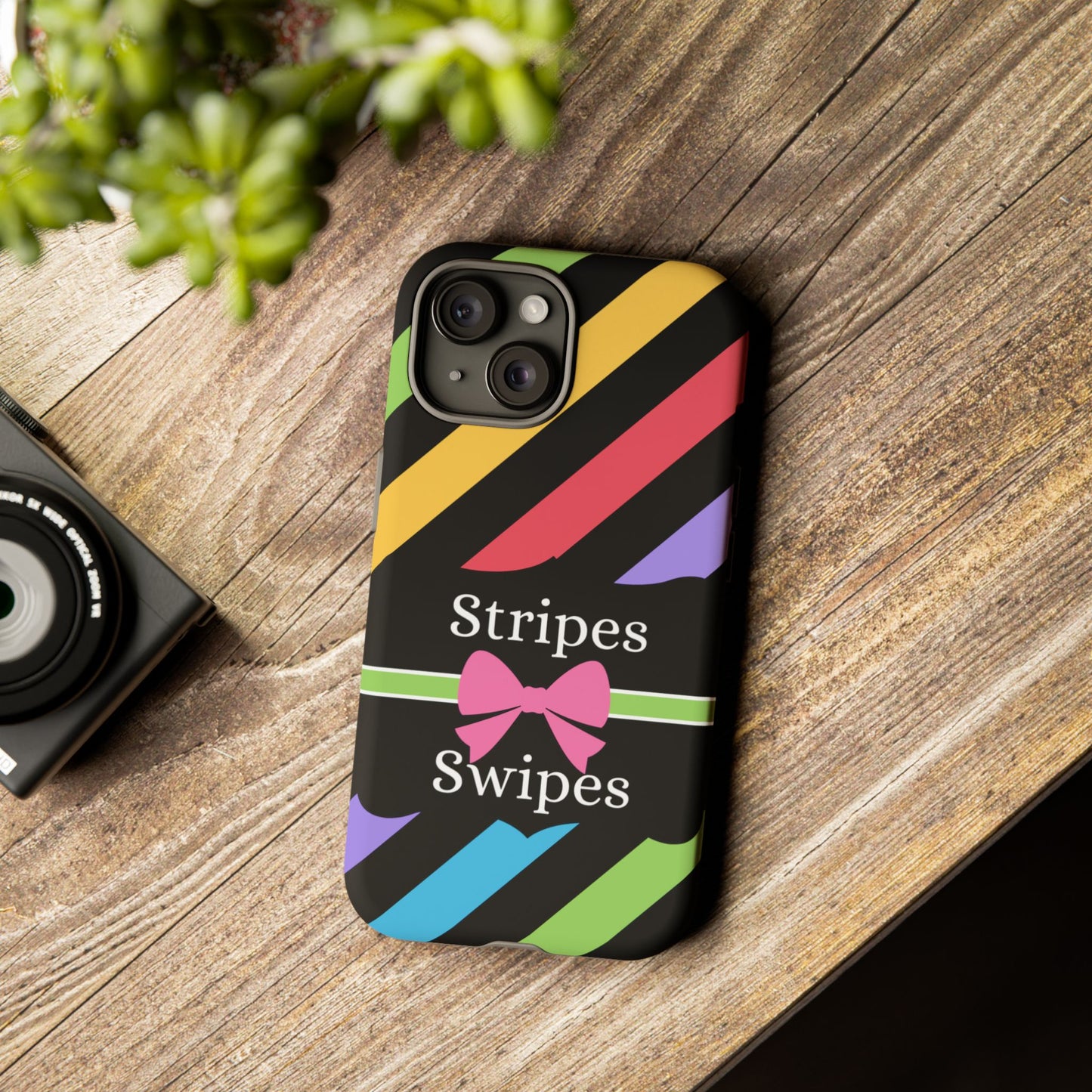 Phone Case iPhone 16/15/14 - Diagonal Vivid Black Stripes & Swipes Tough Case