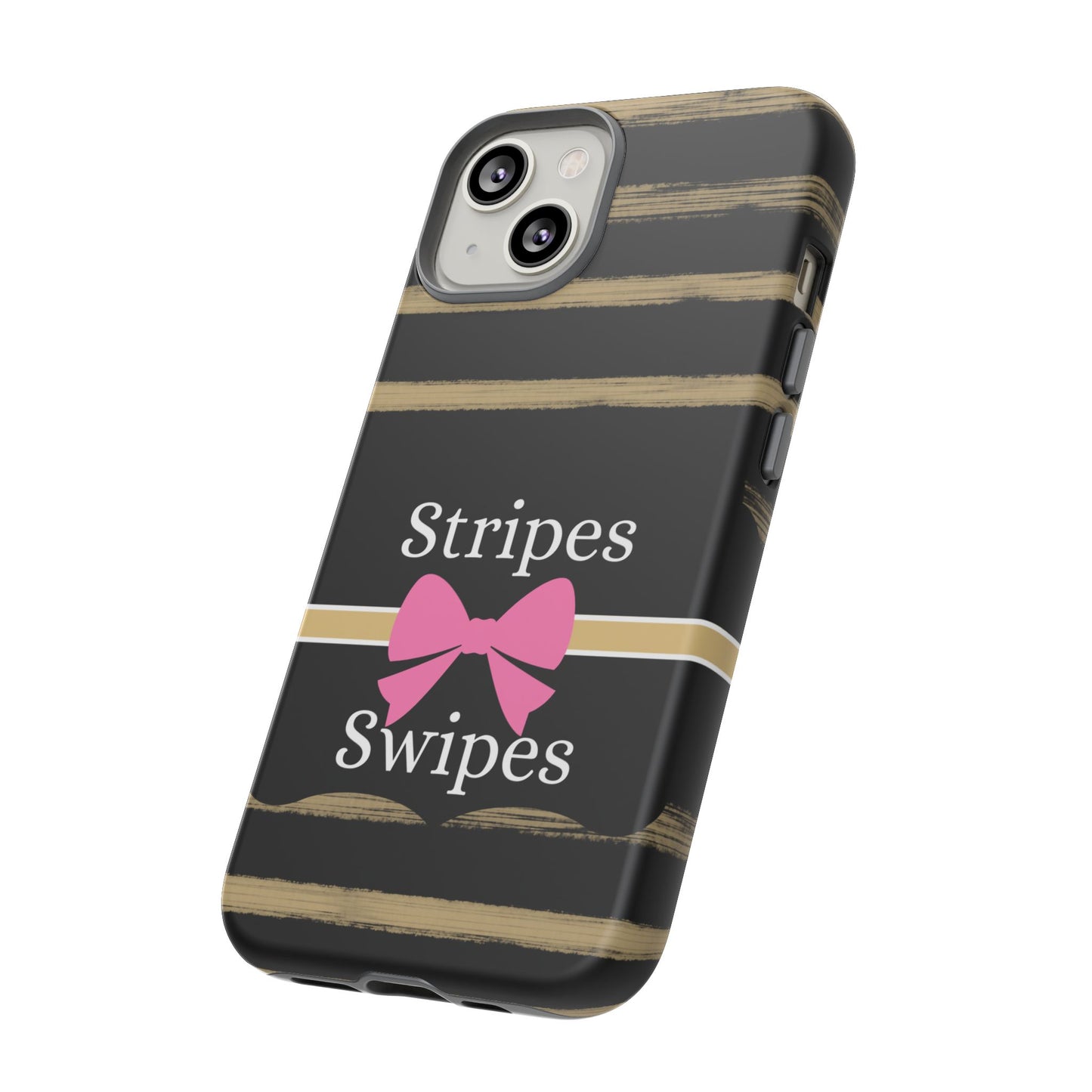 Phone Case iPhone 16/15/14 - Black/Beige Stripes & Swipes Tough Case