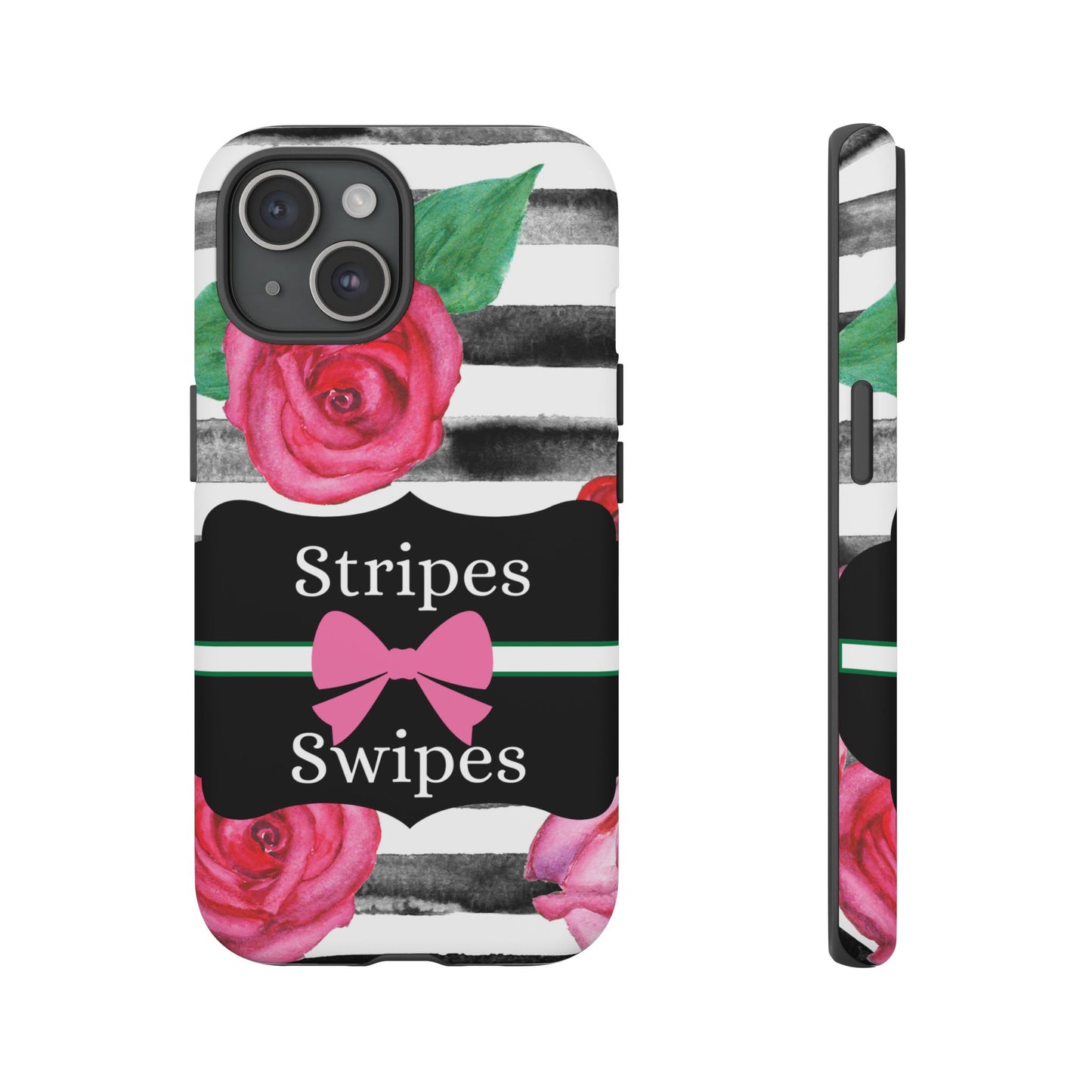 Phone Case iPhone 16/15/14 - Black/White Rose Stripes & Swipes Tough Case