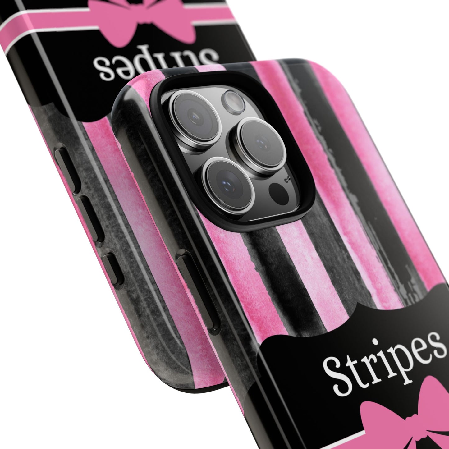 Phone Case iPhone 16/15/14 - Black/Pink Stripes & Swipes Tough Case