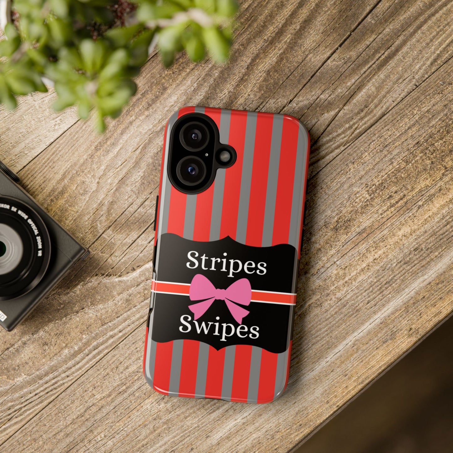 Phone Case iPhone 16/15/14 - Red/Gray Stripes & Swipes Tough Case