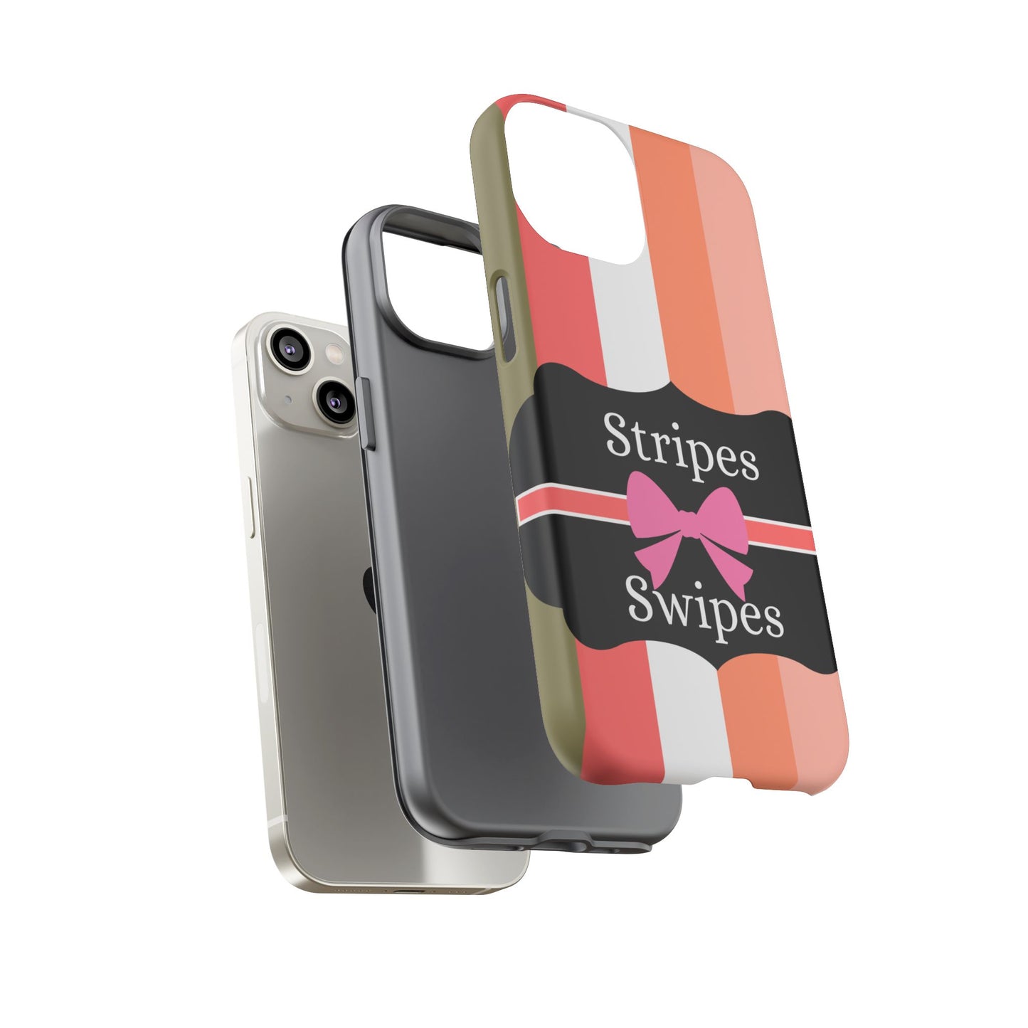 Phone Case iPhone 16/15/14 - Peachy Stripes & Swipes Tough Case