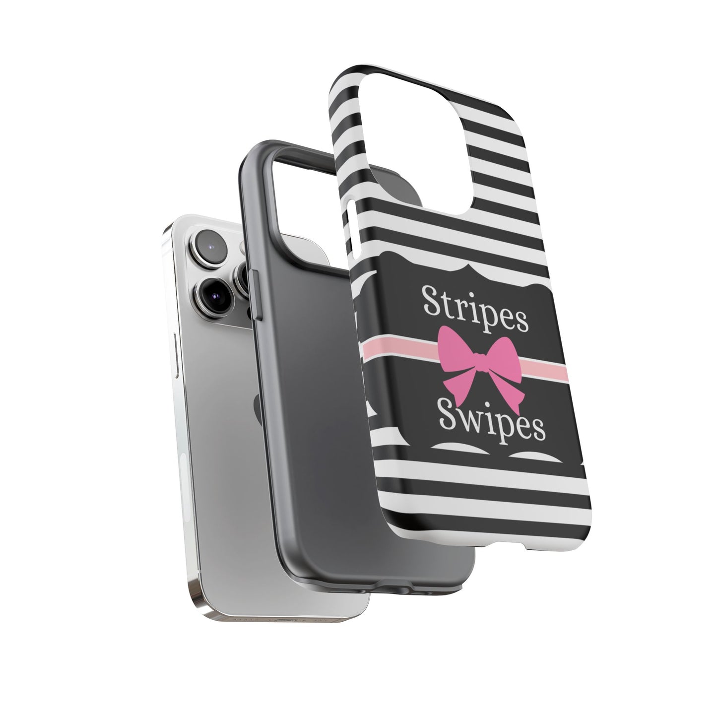 Phone Case iPhone 16/15/14 - Black/White/Pink Stripes & Swipes Tough Case