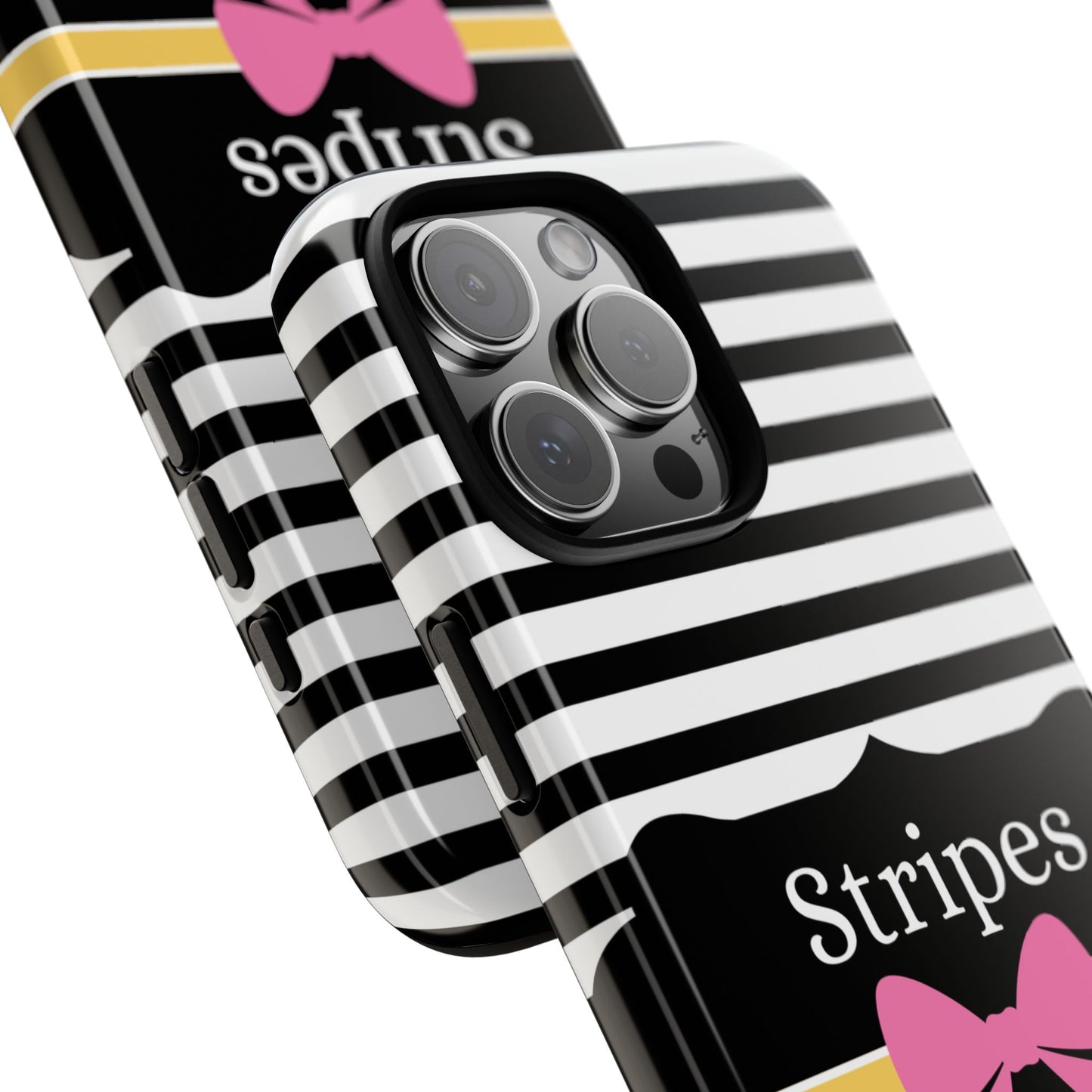 Phone Case iPhone 16/15/14 - Black/White/Yellow Stripes & Swipes Tough Case