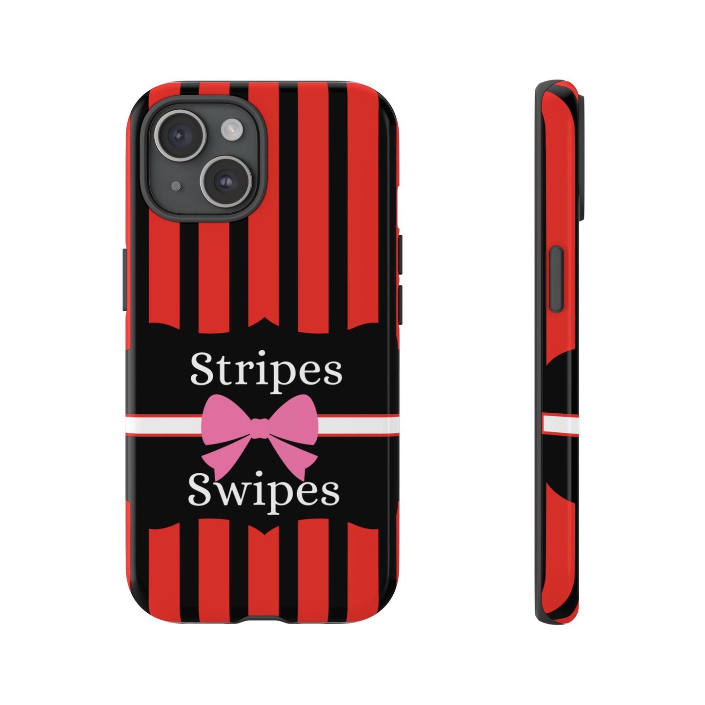 Phone Case iPhone 16/15/14 - Red/Black/White Stripes & Swipes Tough Case