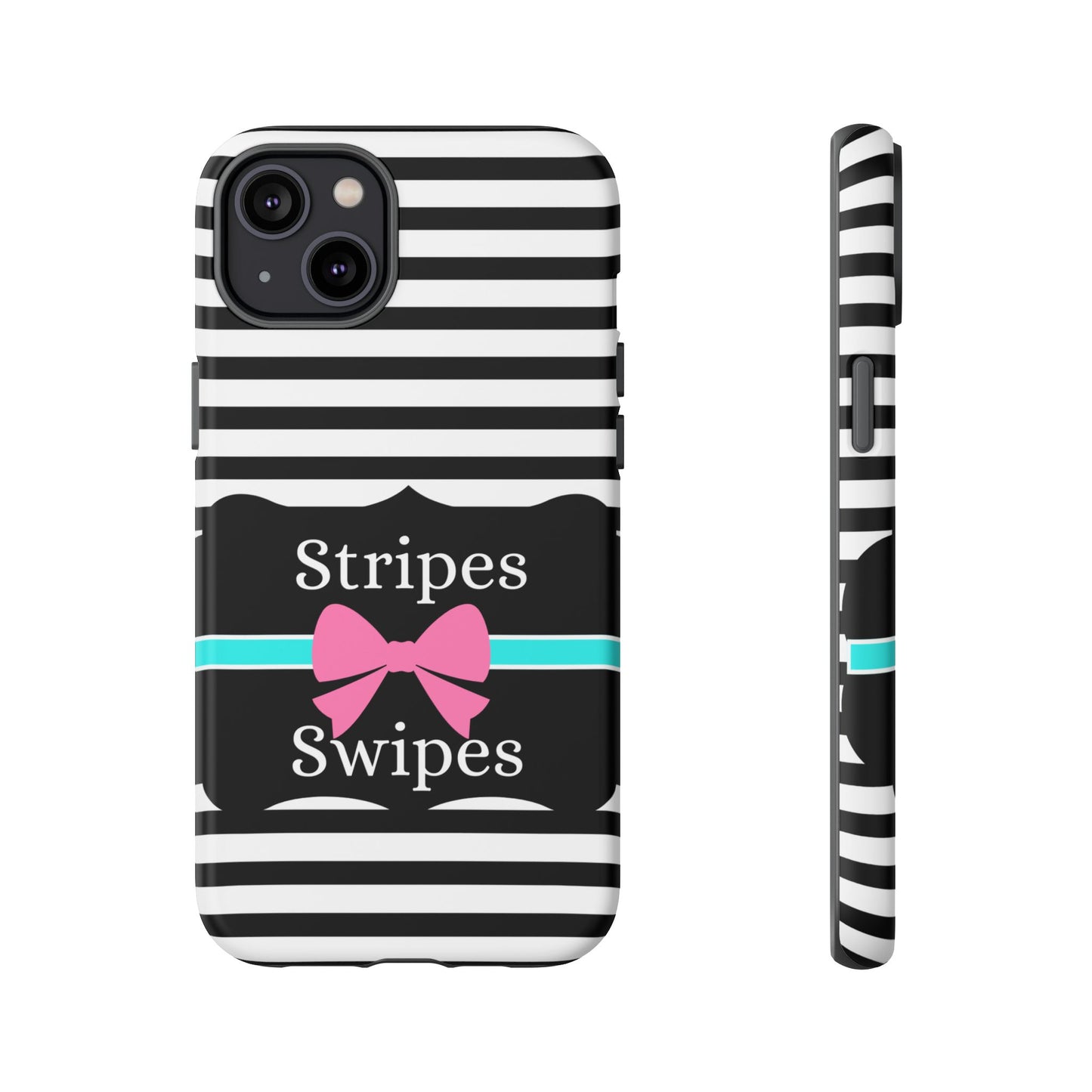 Phone Case iPhone 16/15/14 - Black/White/Blue Stripes & Swipes Tough Case