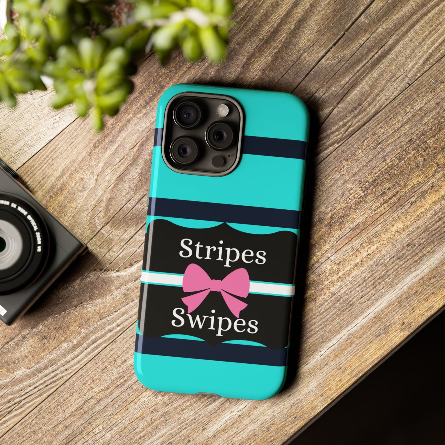 Phone Case iPhone 16/15/14 - Blue/Black Stripes & Swipes Tough Case