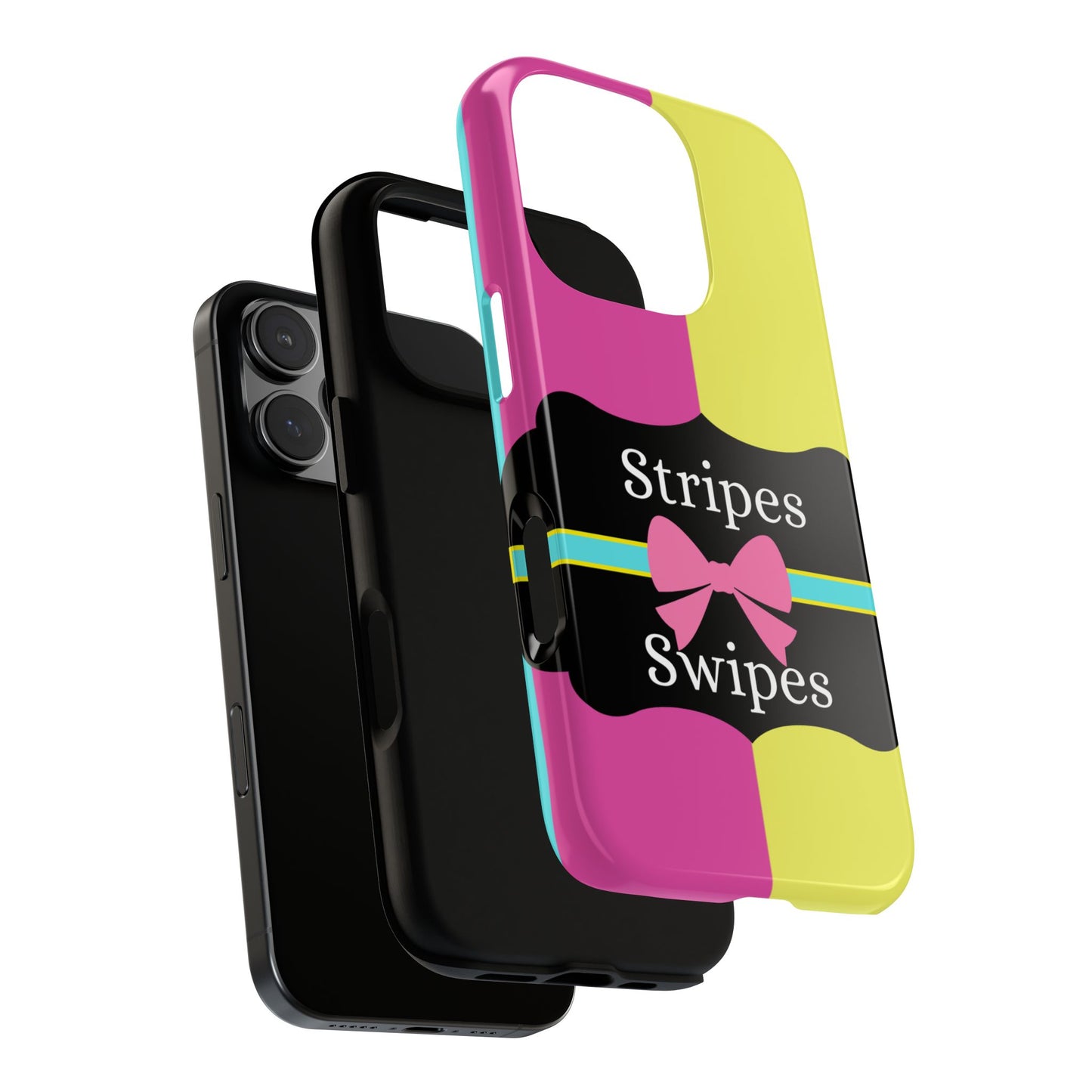 Phone Case iPhone 16/15/14 - Pink/Yellow Stripes & Swipes Tough Case