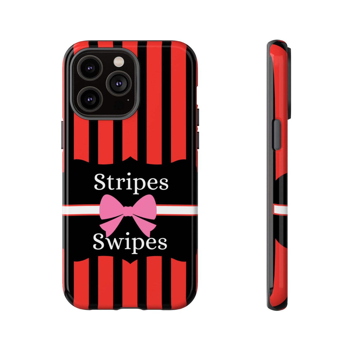 Phone Case iPhone 16/15/14 - Red/Black/White Stripes & Swipes Tough Case