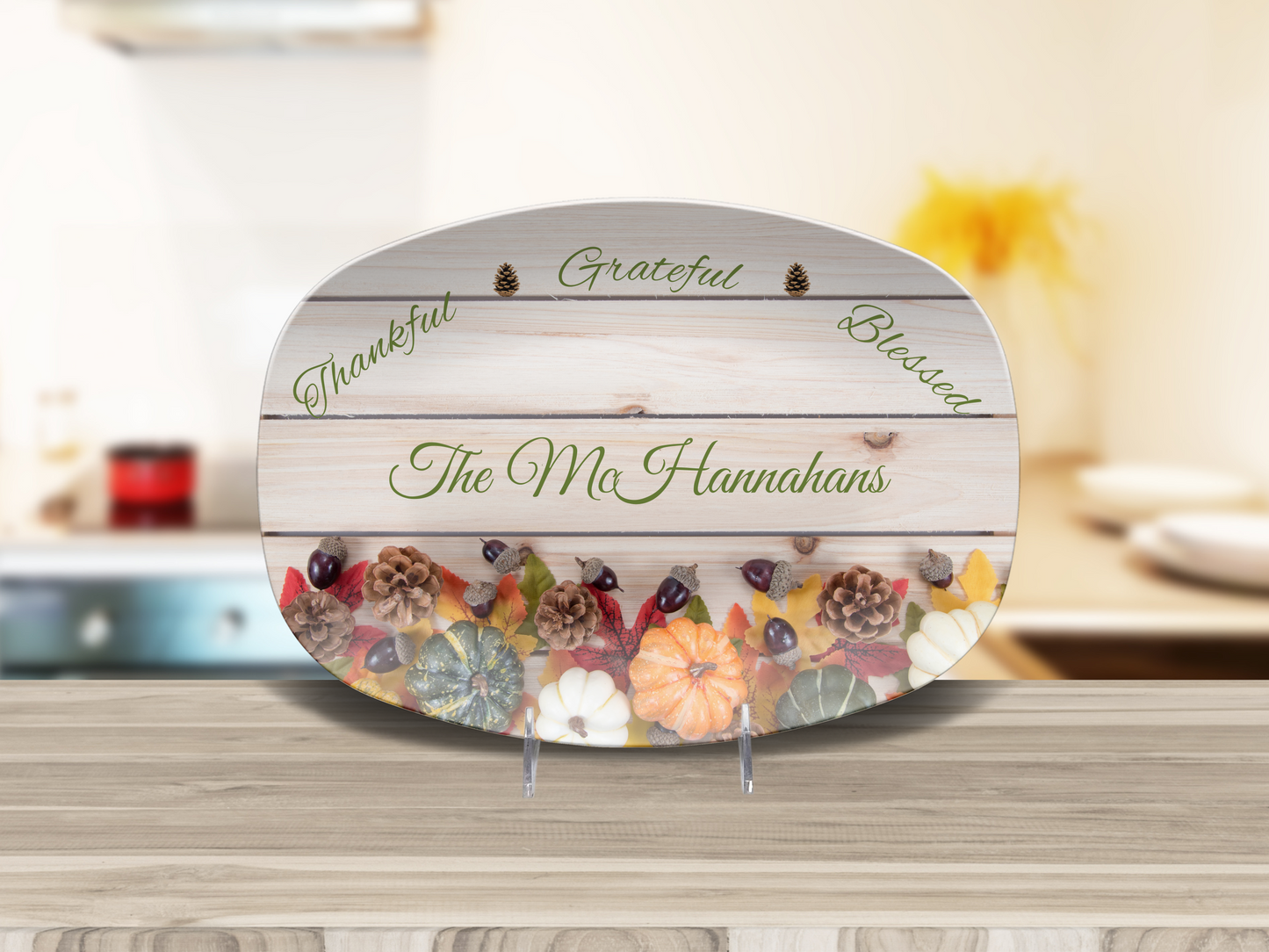 Thankful • Grateful • Blessed Personalized Thanksgiving Platter 10in x 14in