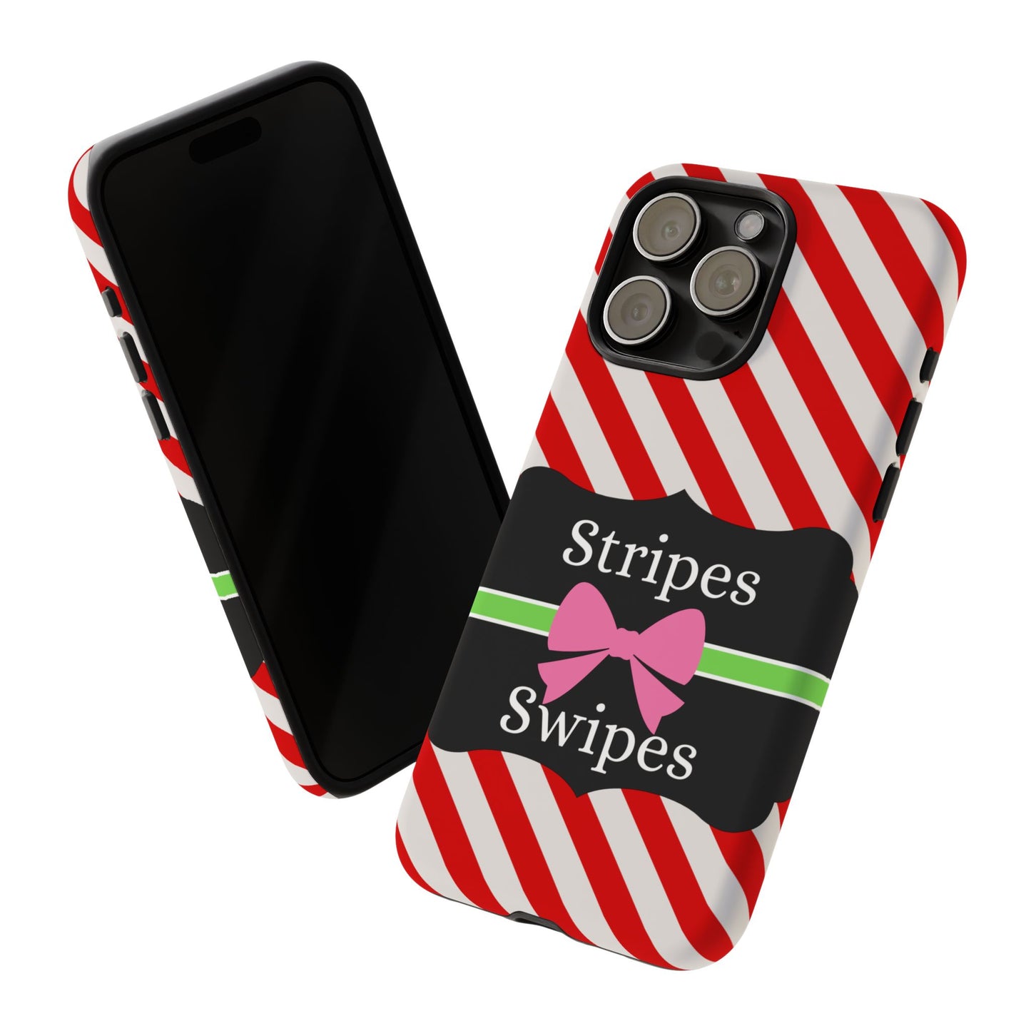 Phone Case iPhone 16/15/14 - Diagonal Red/White Stripes & Swipes Tough Case