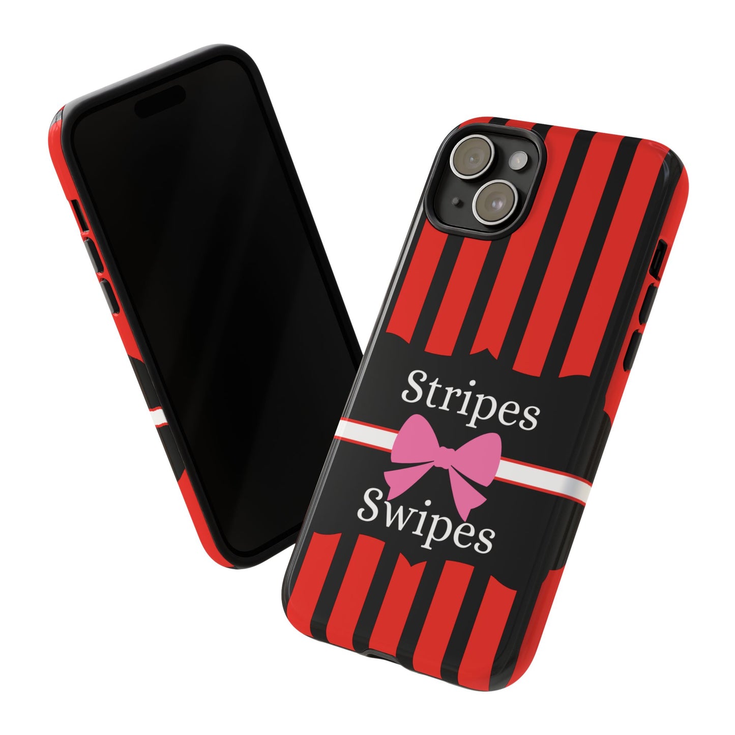 Phone Case iPhone 16/15/14 - Red/Black/White Stripes & Swipes Tough Case