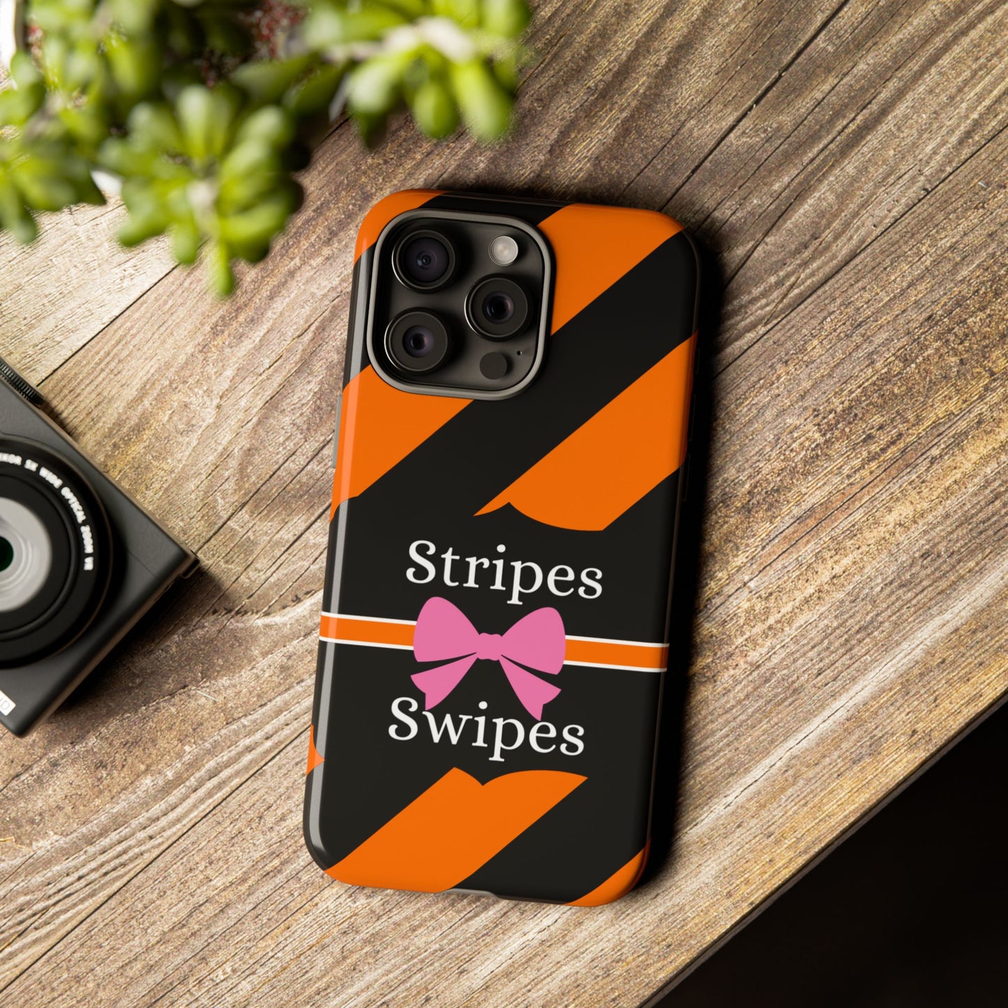 Phone Case iPhone 16/15/14 - Orange/Black Stripes & Swipes Tough Case