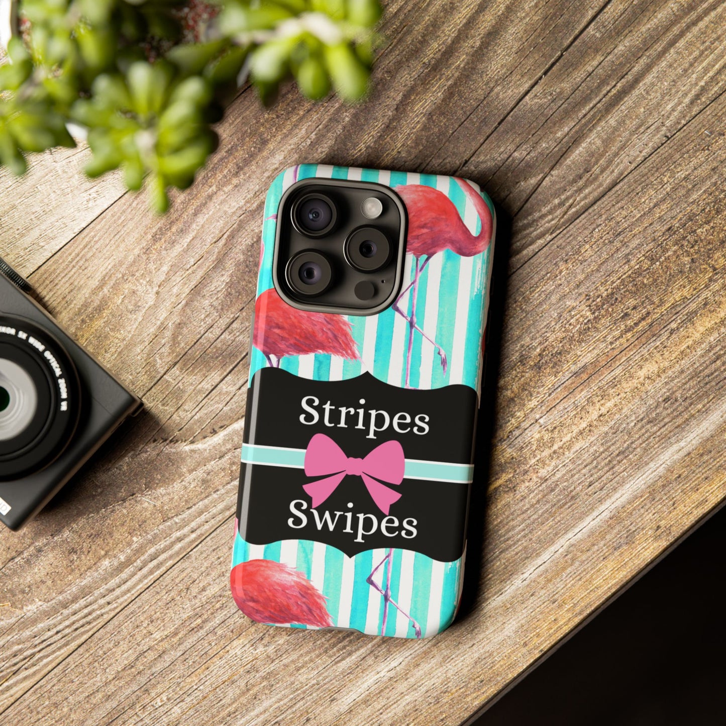 Phone Case iPhone 16/15/14 - Flamingo Stripes & Swipes Tough Case