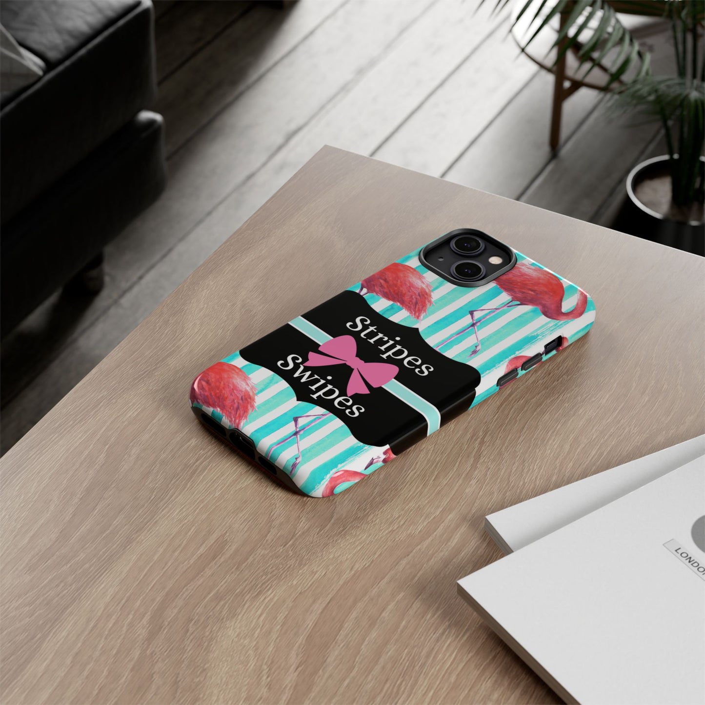 Phone Case iPhone 16/15/14 - Flamingo Stripes & Swipes Tough Case