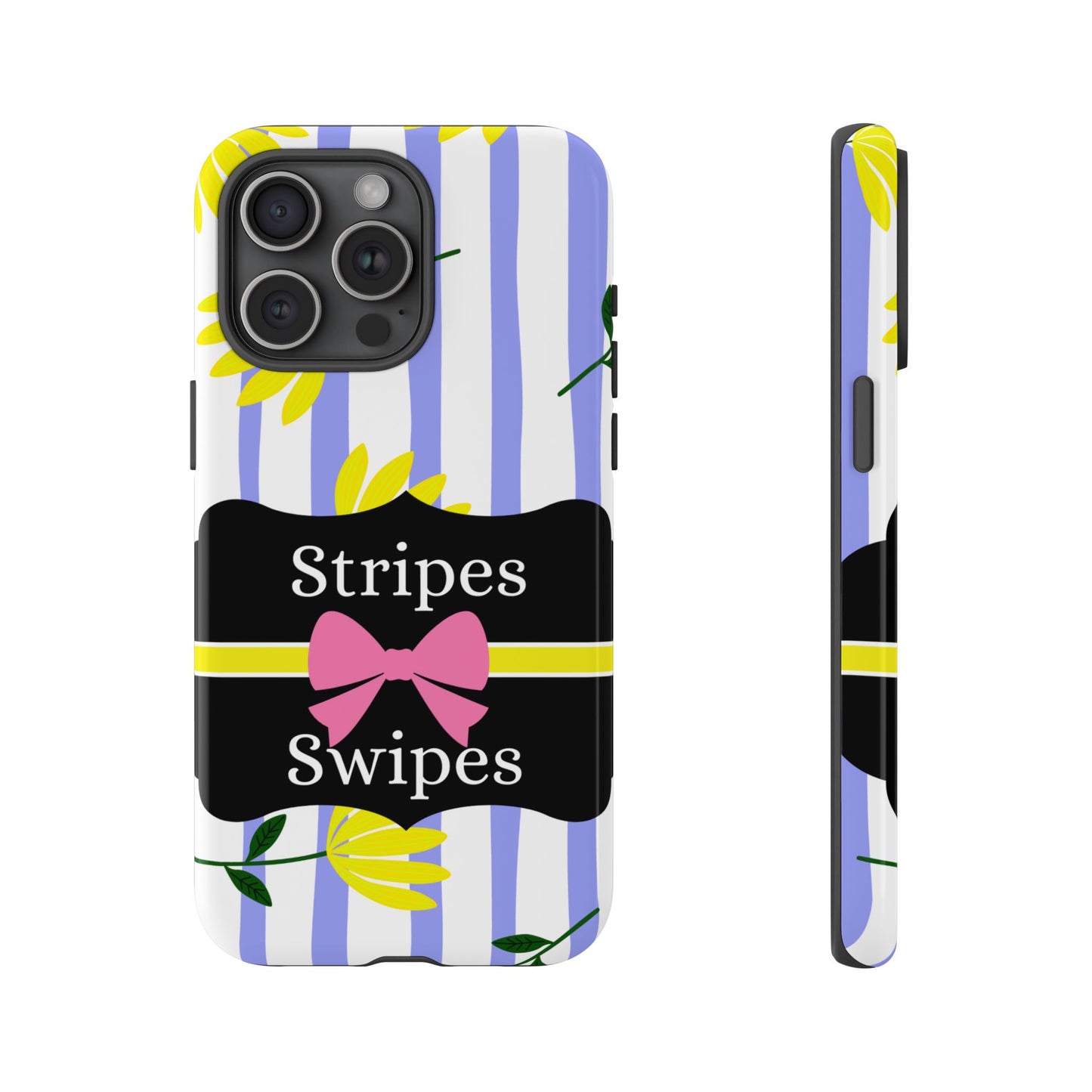 Phone Case iPhone 16/15/14 - Blue/White Yellow Stripes & Swipes Tough Case