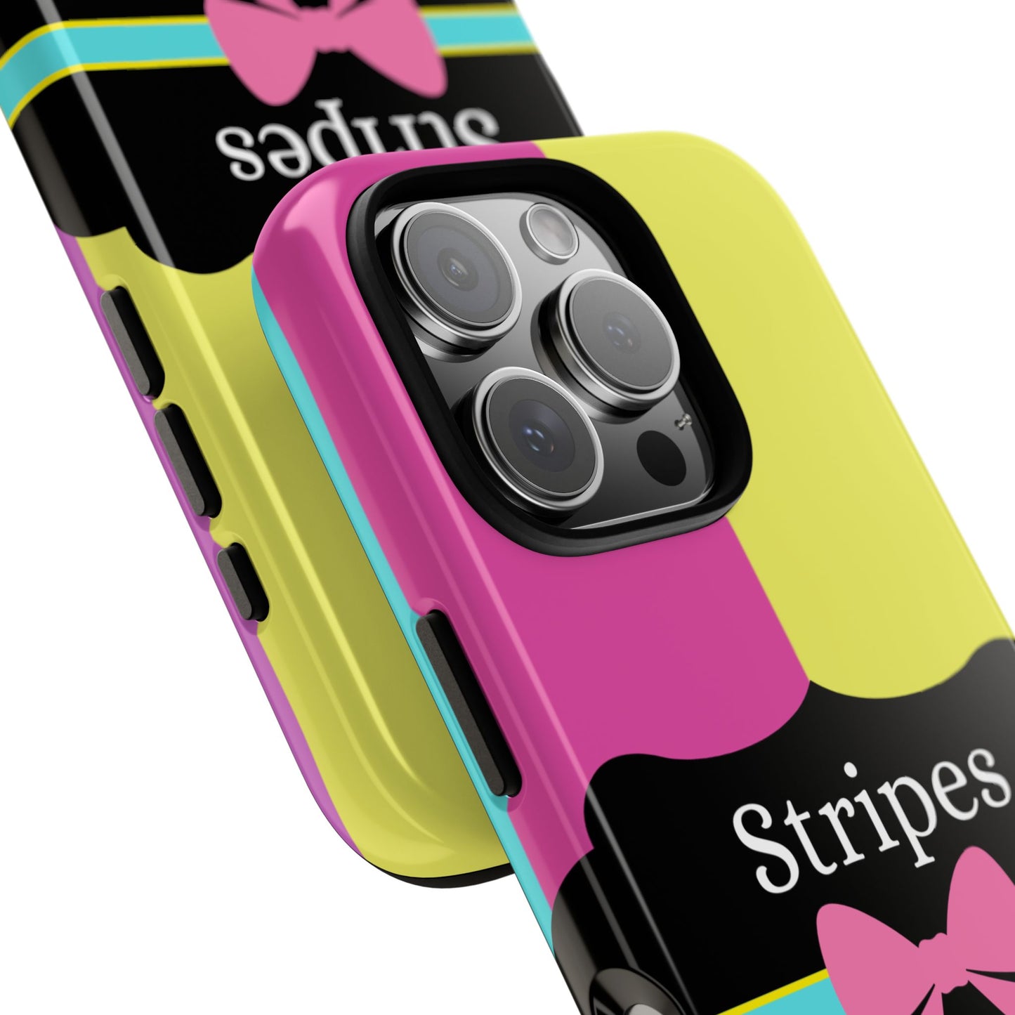 Phone Case iPhone 16/15/14 - Pink/Yellow Stripes & Swipes Tough Case