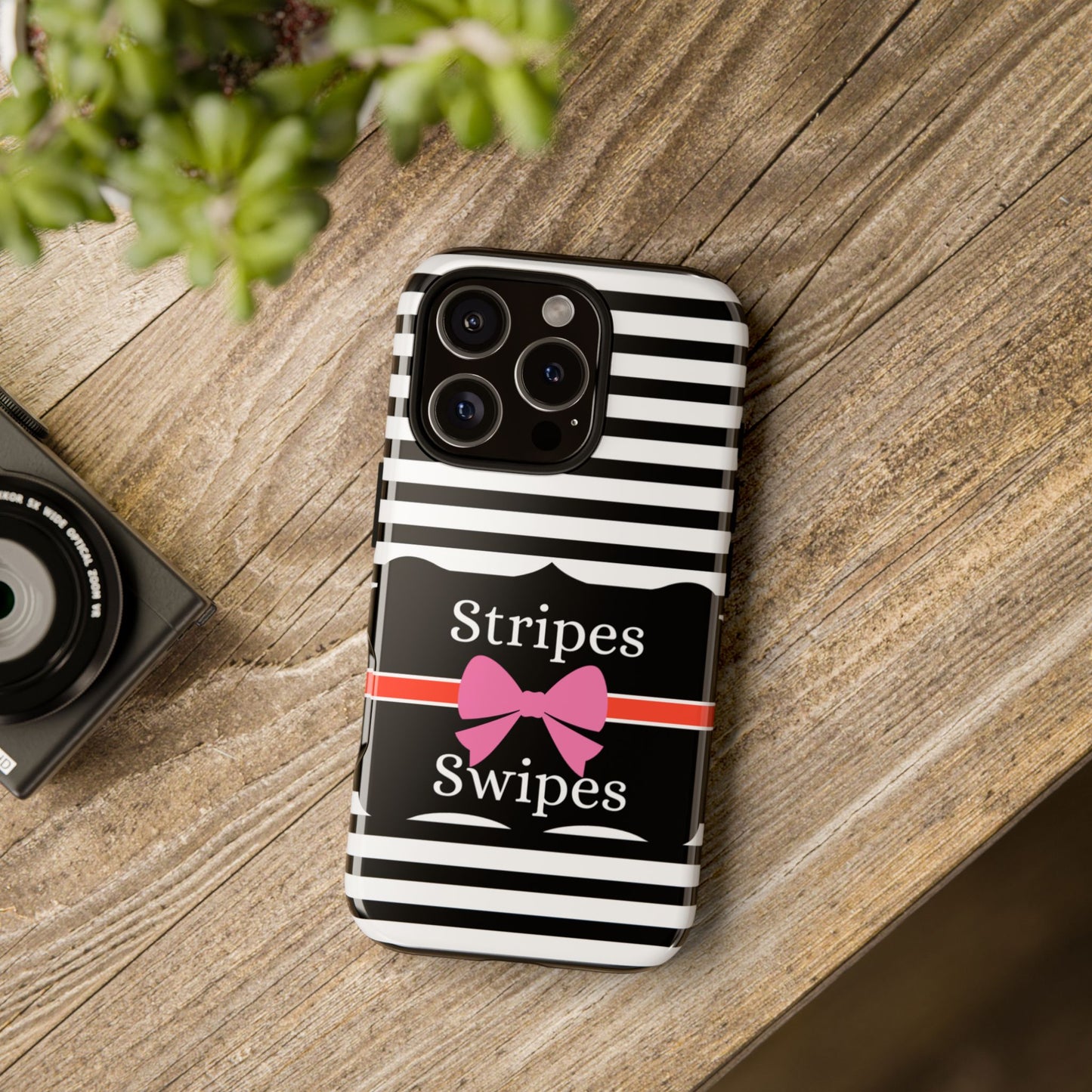 Phone Case iPhone 16/15/14 -Black/White/Red Stripes & Swipes Tough Case