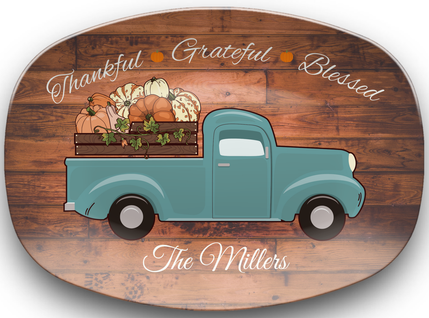 Thankful • Grateful • Blessed Personalized Thanksgiving Platter 10in x 14in