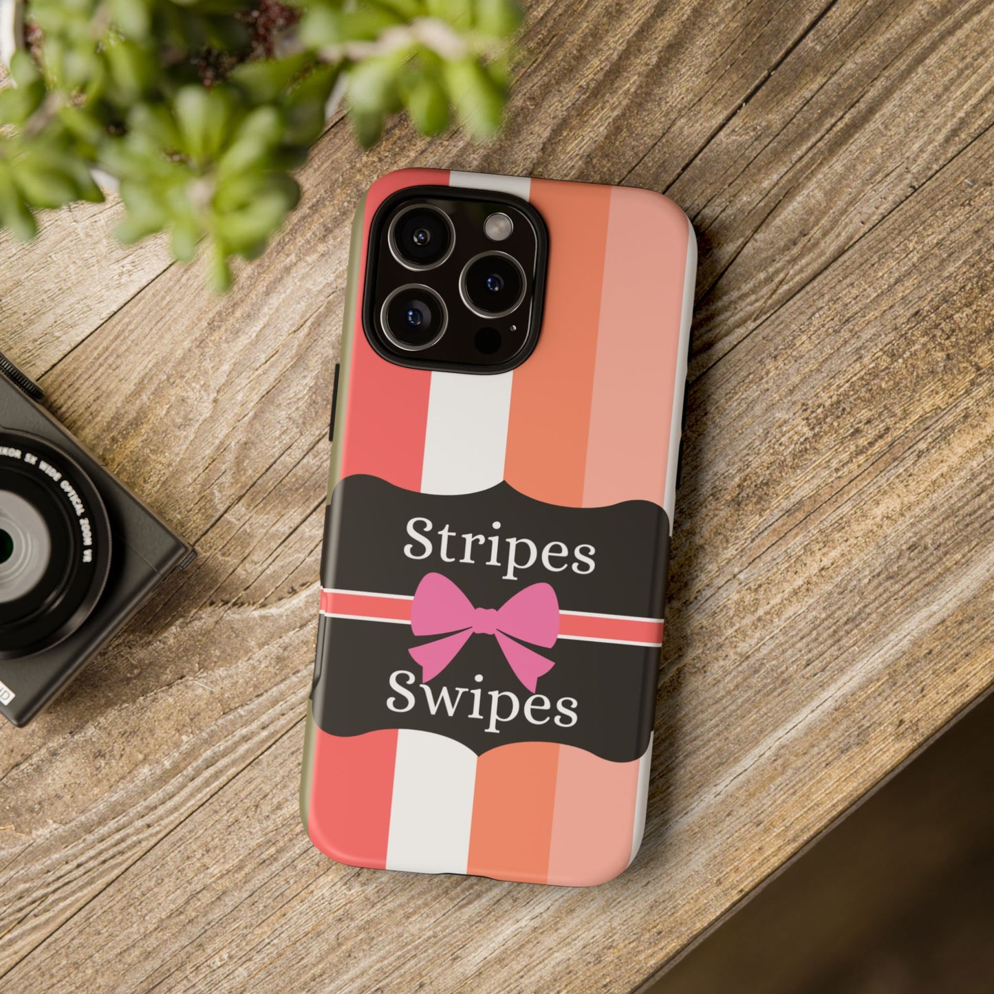 Phone Case iPhone 16/15/14 - Peachy Stripes & Swipes Tough Case