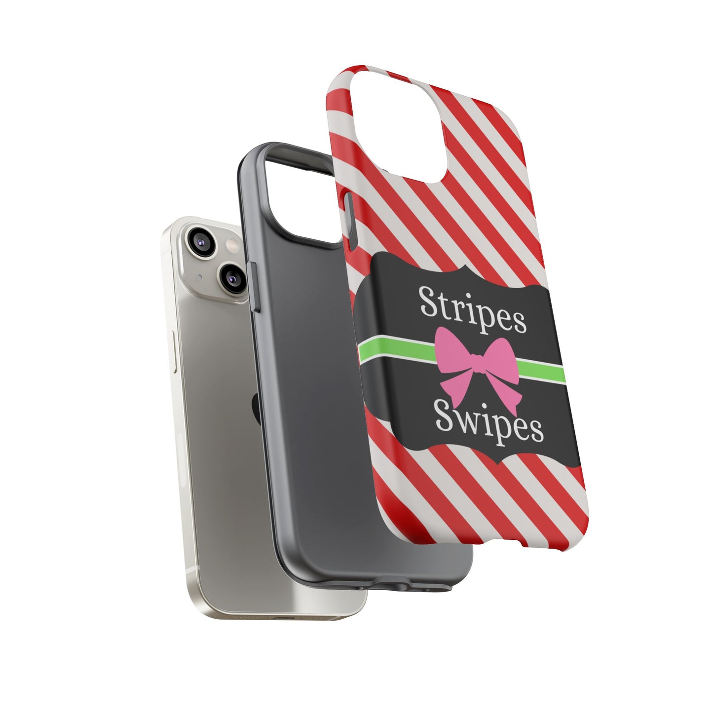 Phone Case iPhone 16/15/14 - Diagonal Red/White Stripes & Swipes Tough Case