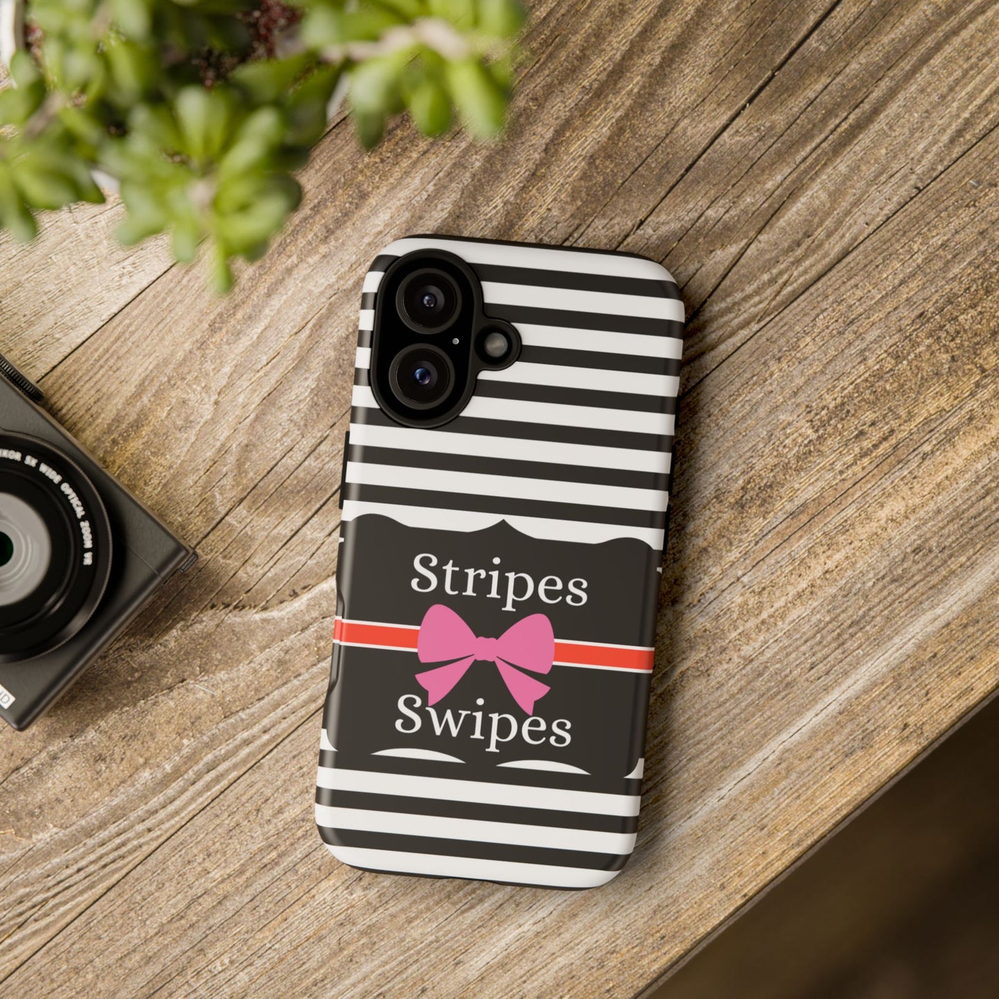 Phone Case iPhone 16/15/14 -Black/White/Red Stripes & Swipes Tough Case