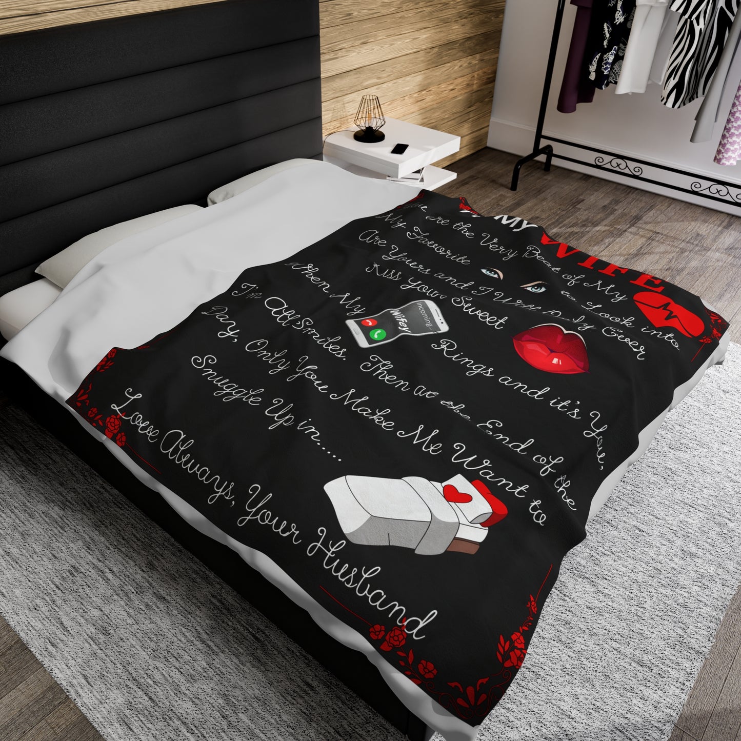 To My Wife Blanket - Black Velveteen Plush 60x80