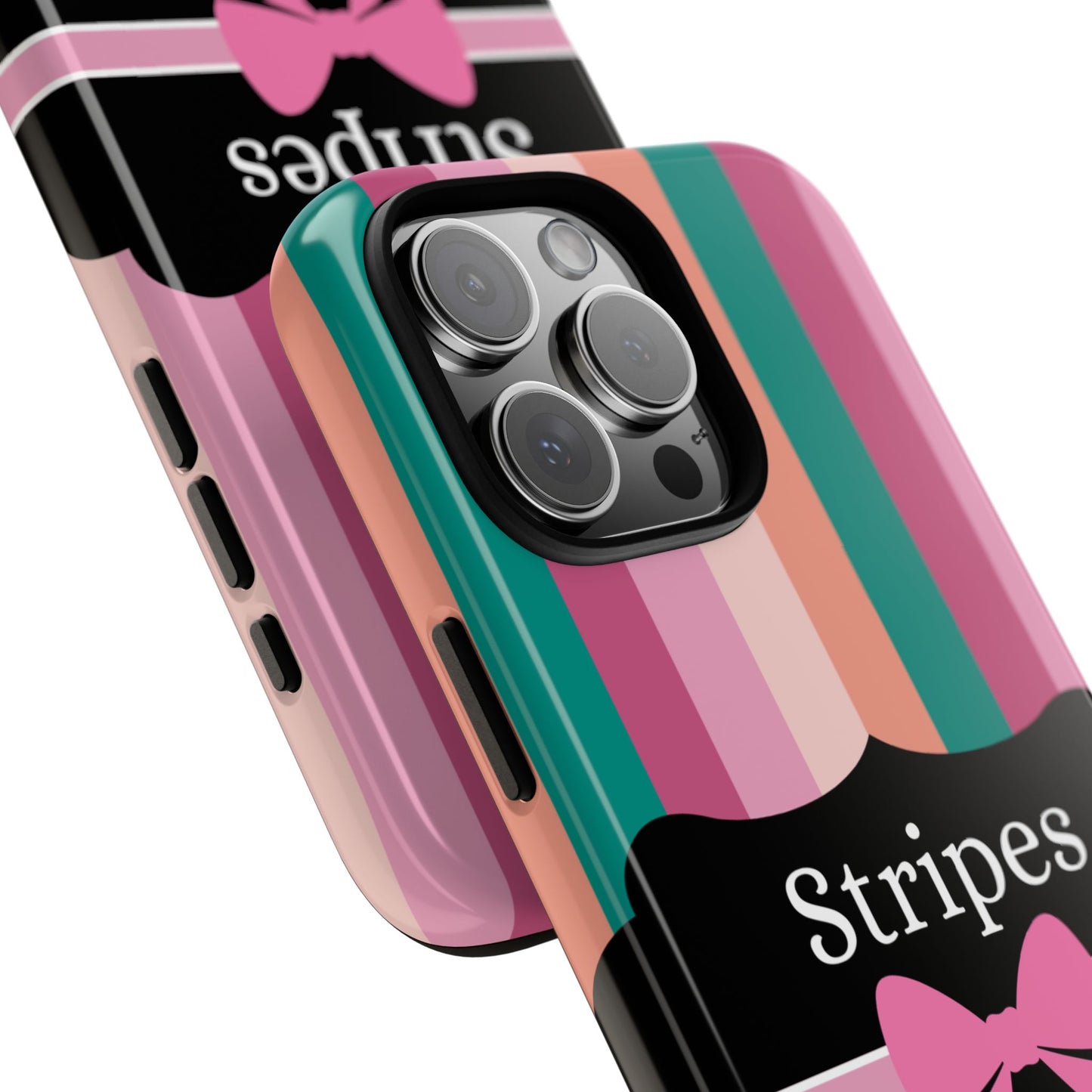 Phone Case iPhone 16/15/14 - Green/Pink/Peach Stripes & Swipes Tough Case