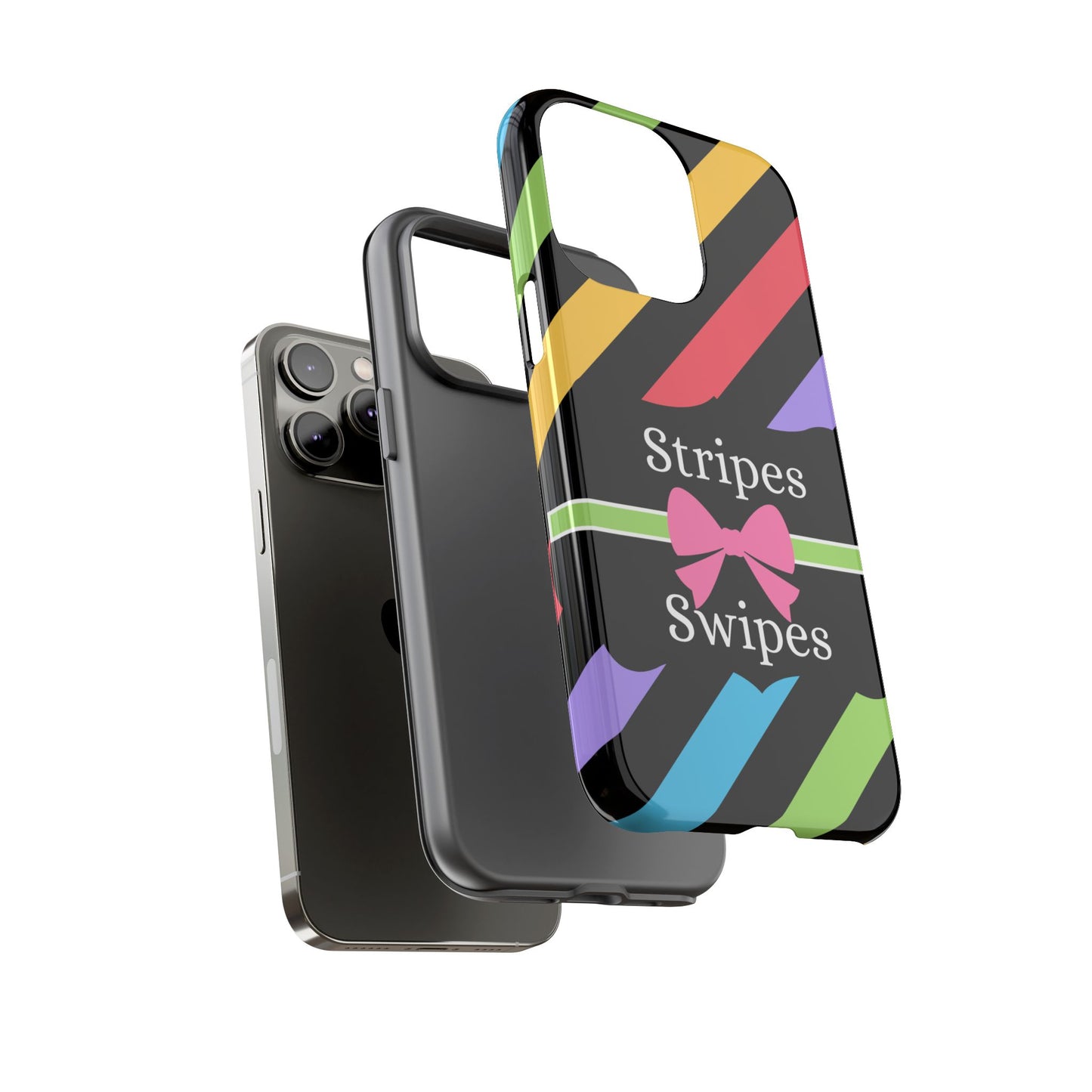 Phone Case iPhone 16/15/14 - Diagonal Vivid Black Stripes & Swipes Tough Case