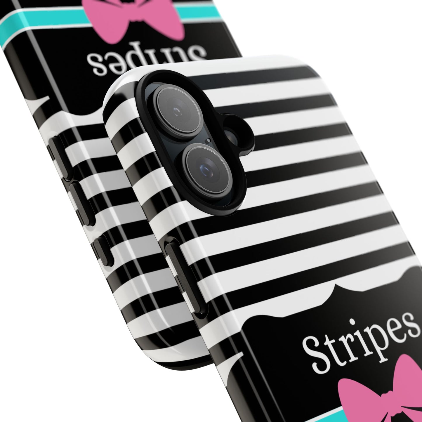 Phone Case iPhone 16/15/14 - Black/White/Blue Stripes & Swipes Tough Case