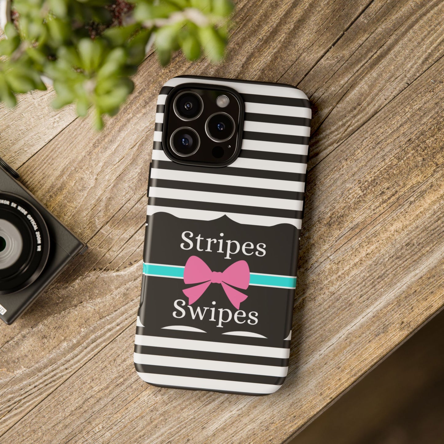 Phone Case iPhone 16/15/14 - Black/White/Blue Stripes & Swipes Tough Case