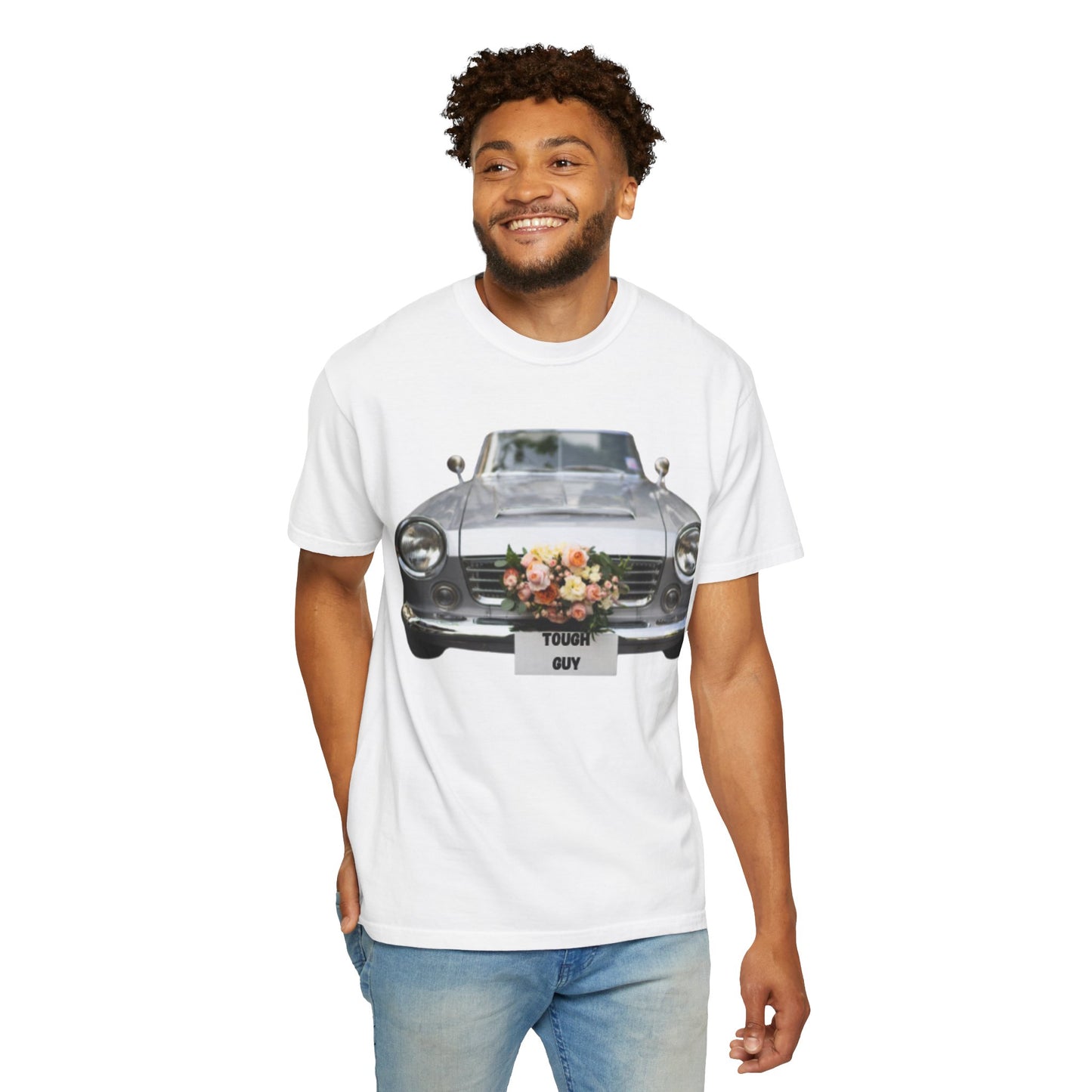 Men's T-Shirt Tough Guy Car with Flowers Design