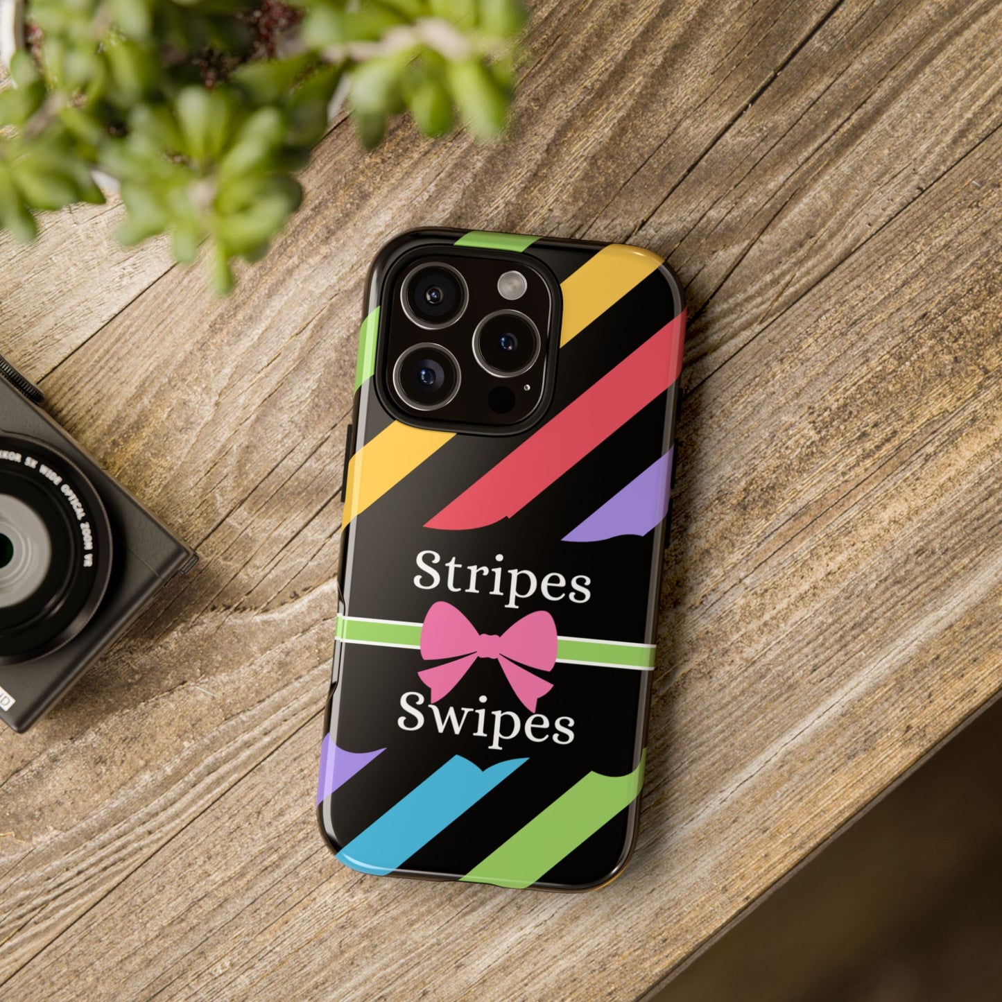 Phone Case iPhone 16/15/14 - Diagonal Vivid Black Stripes & Swipes Tough Case