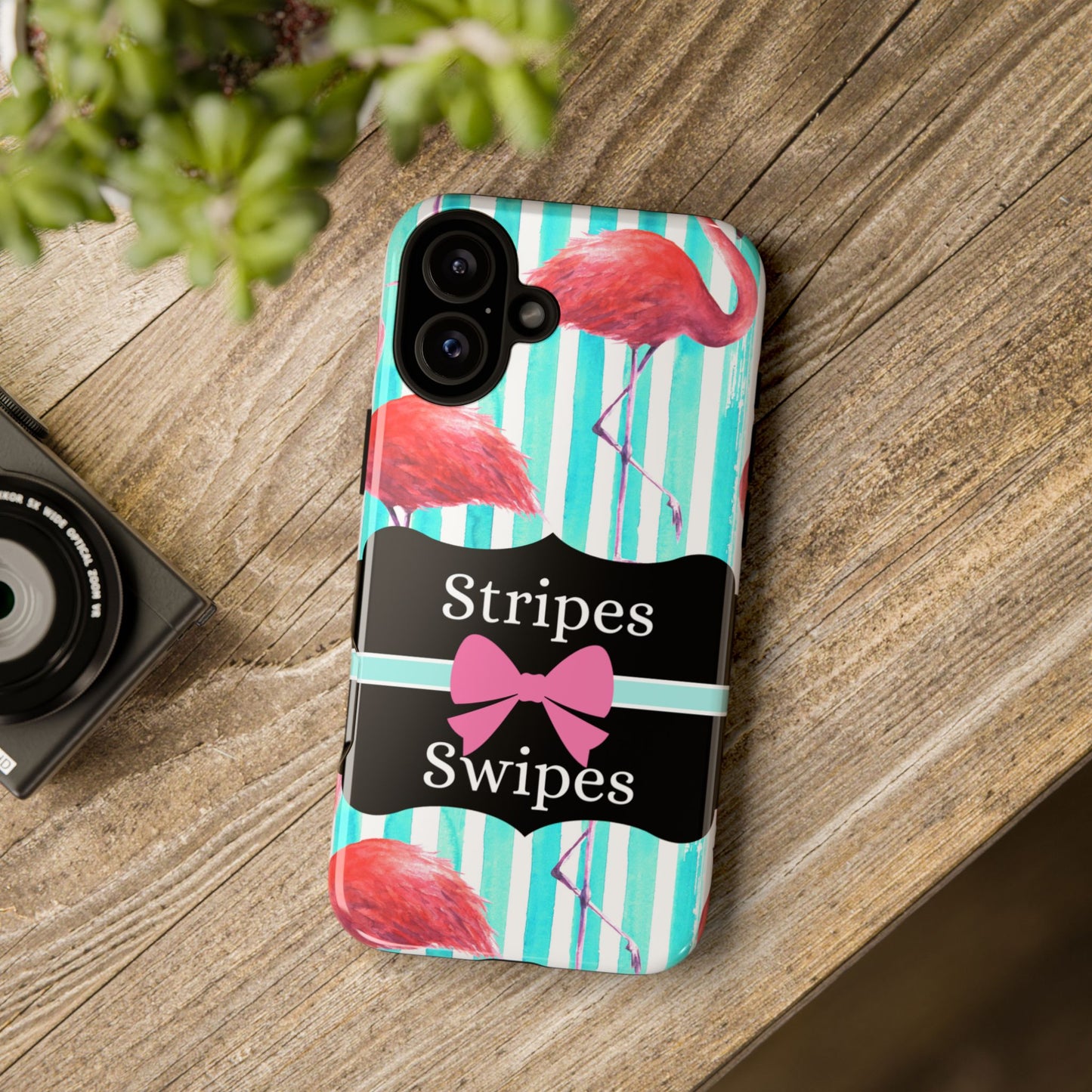 Phone Case iPhone 16/15/14 - Flamingo Stripes & Swipes Tough Case