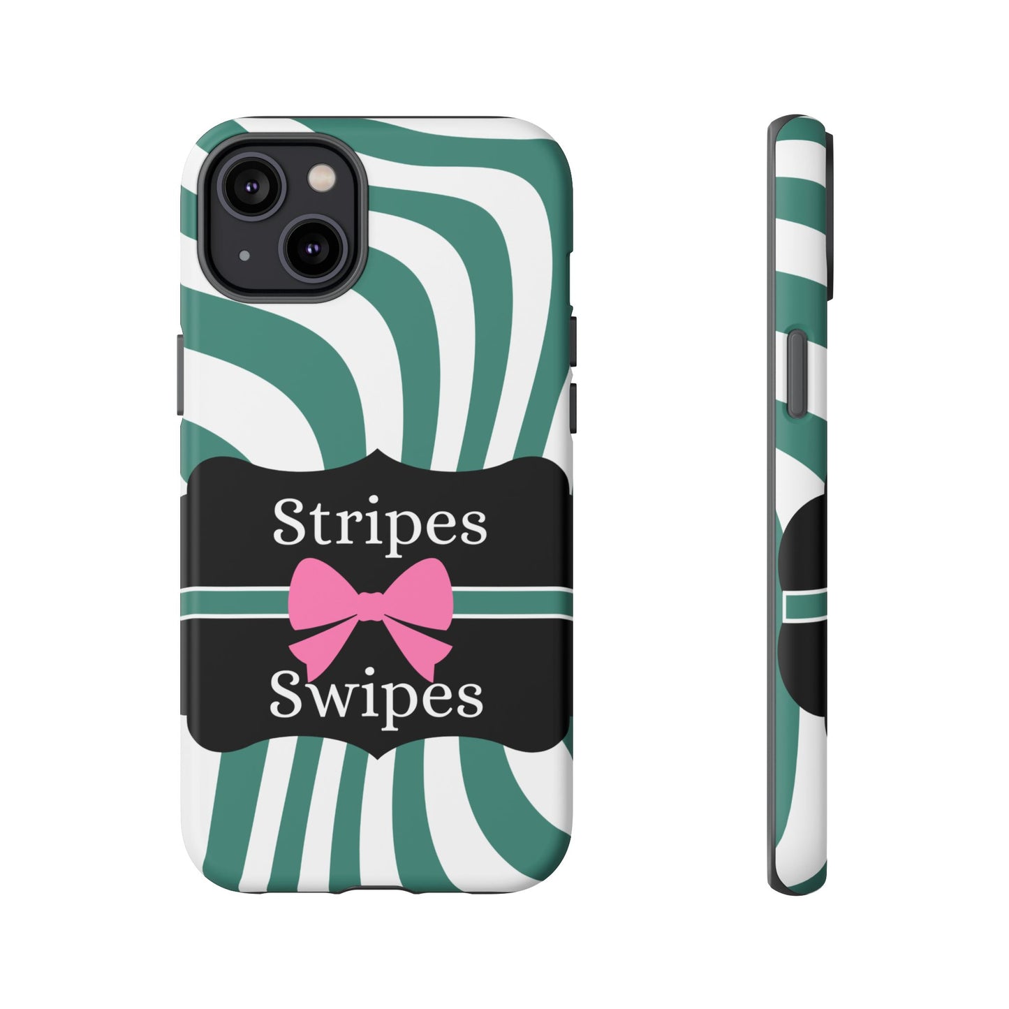 Phone Case iPhone 16/15/14 - Wavy Green/White Stripes & Swipes Tough Case