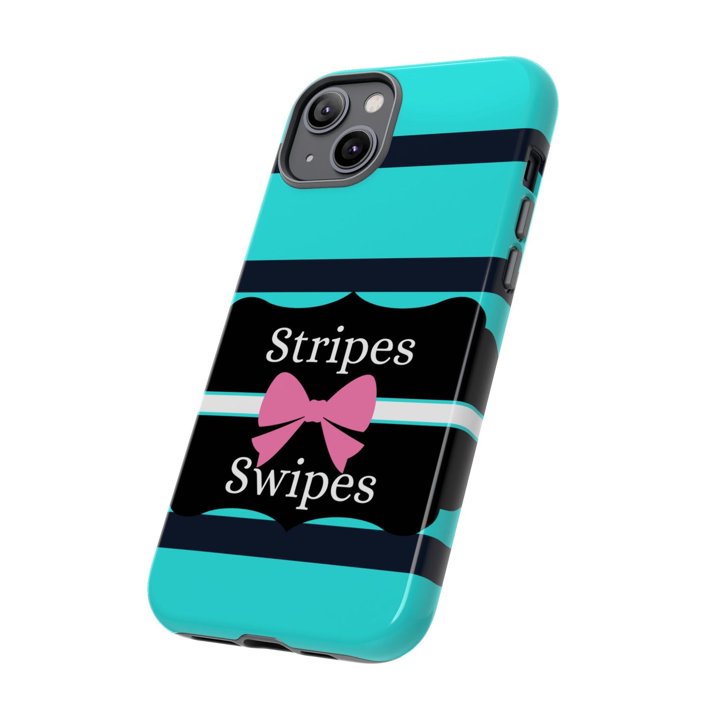 Phone Case iPhone 16/15/14 - Blue/Black Stripes & Swipes Tough Case