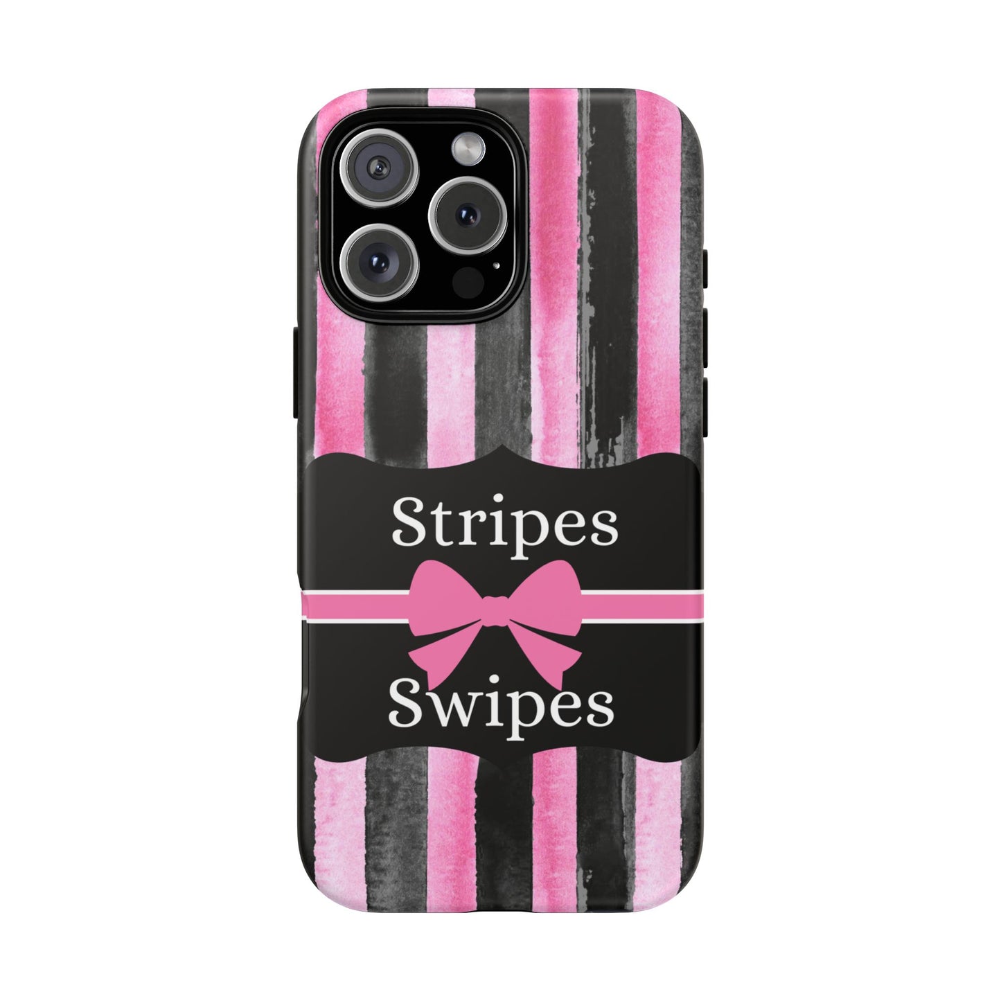 Phone Case iPhone 16/15/14 - Black/Pink Stripes & Swipes Tough Case