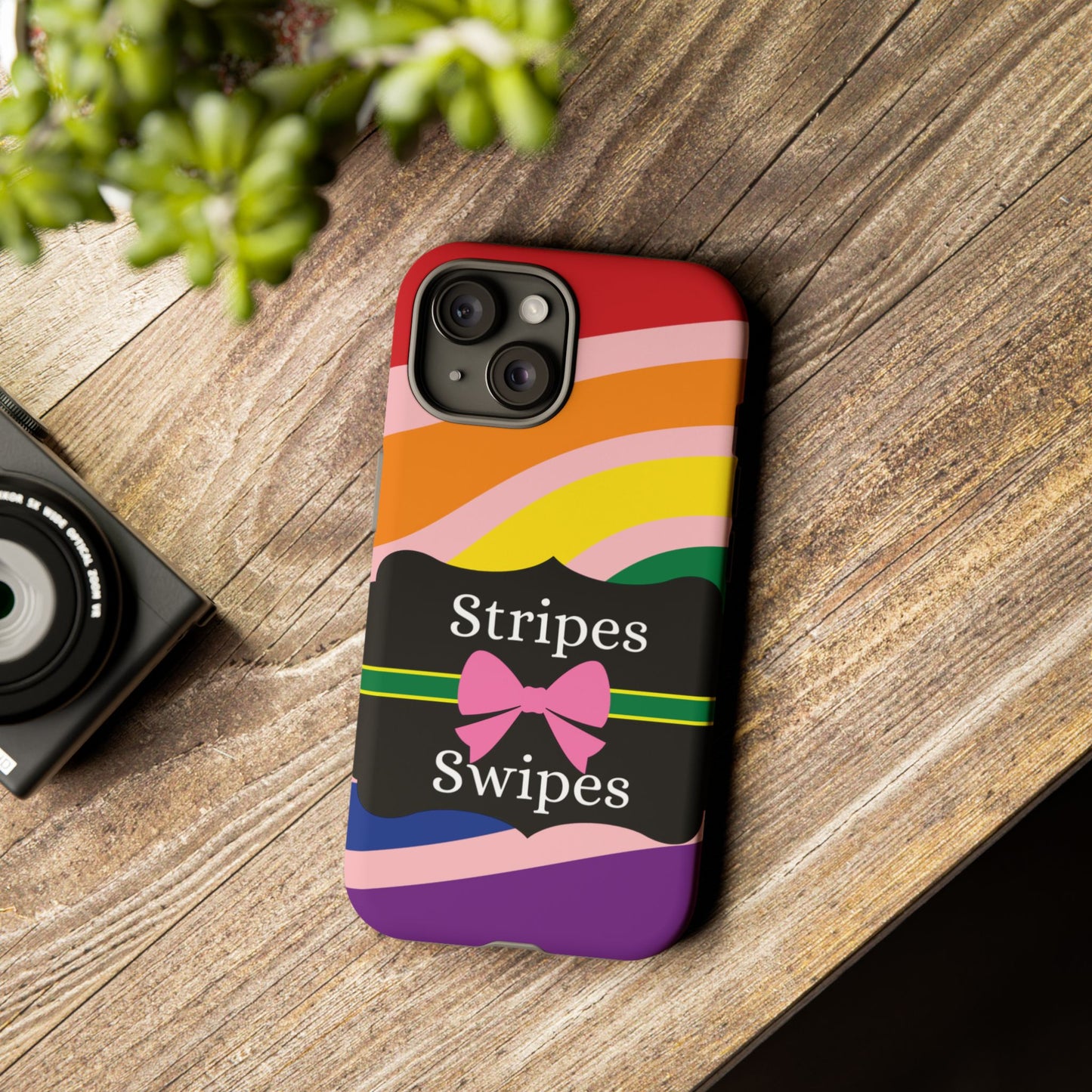 Phone Case iPhone 16/15/14 - Wavy Vivid/Pink Stripes & Swipes Tough Case