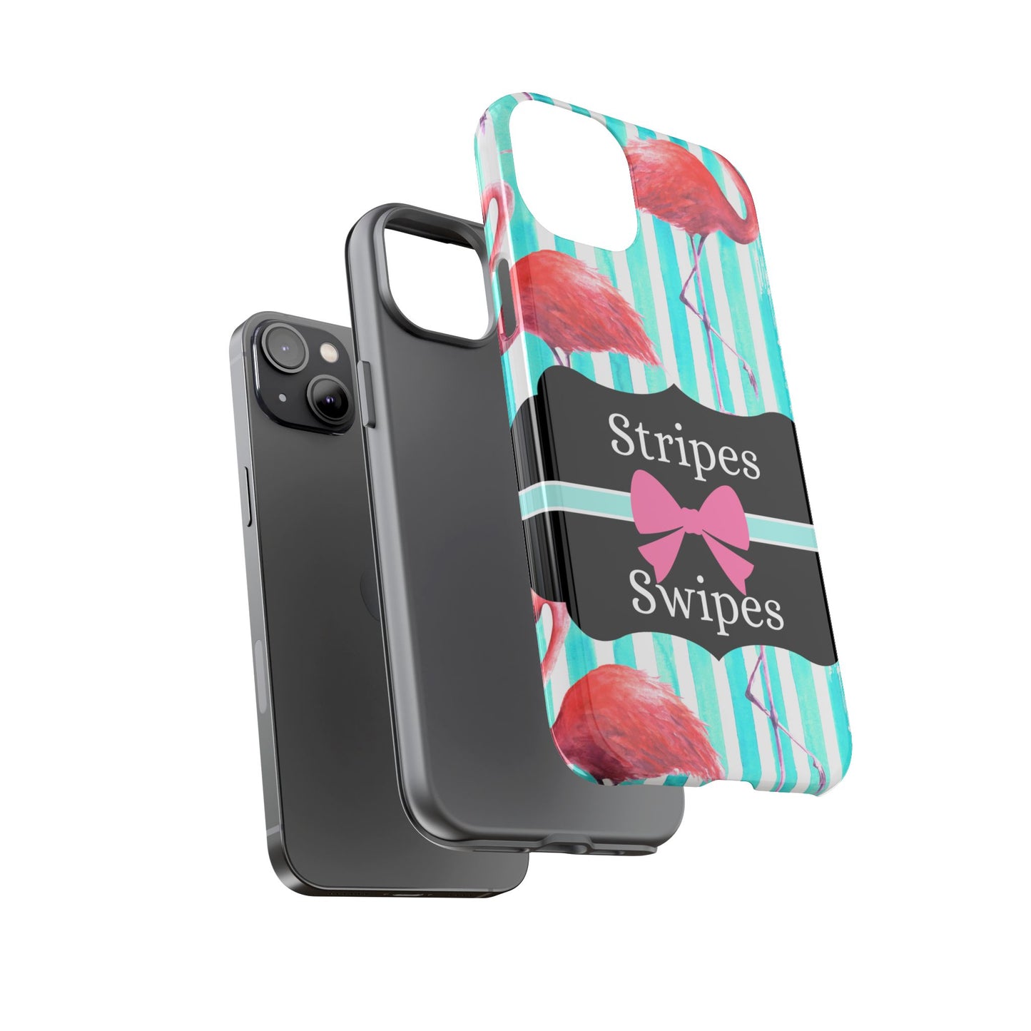 Phone Case iPhone 16/15/14 - Flamingo Stripes & Swipes Tough Case