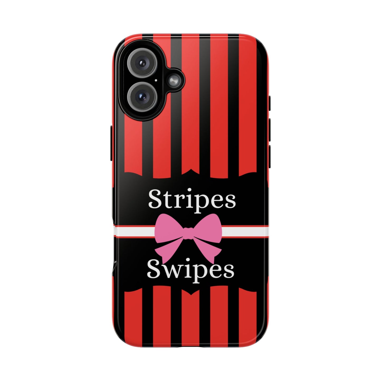 Phone Case iPhone 16/15/14 - Red/Black/White Stripes & Swipes Tough Case