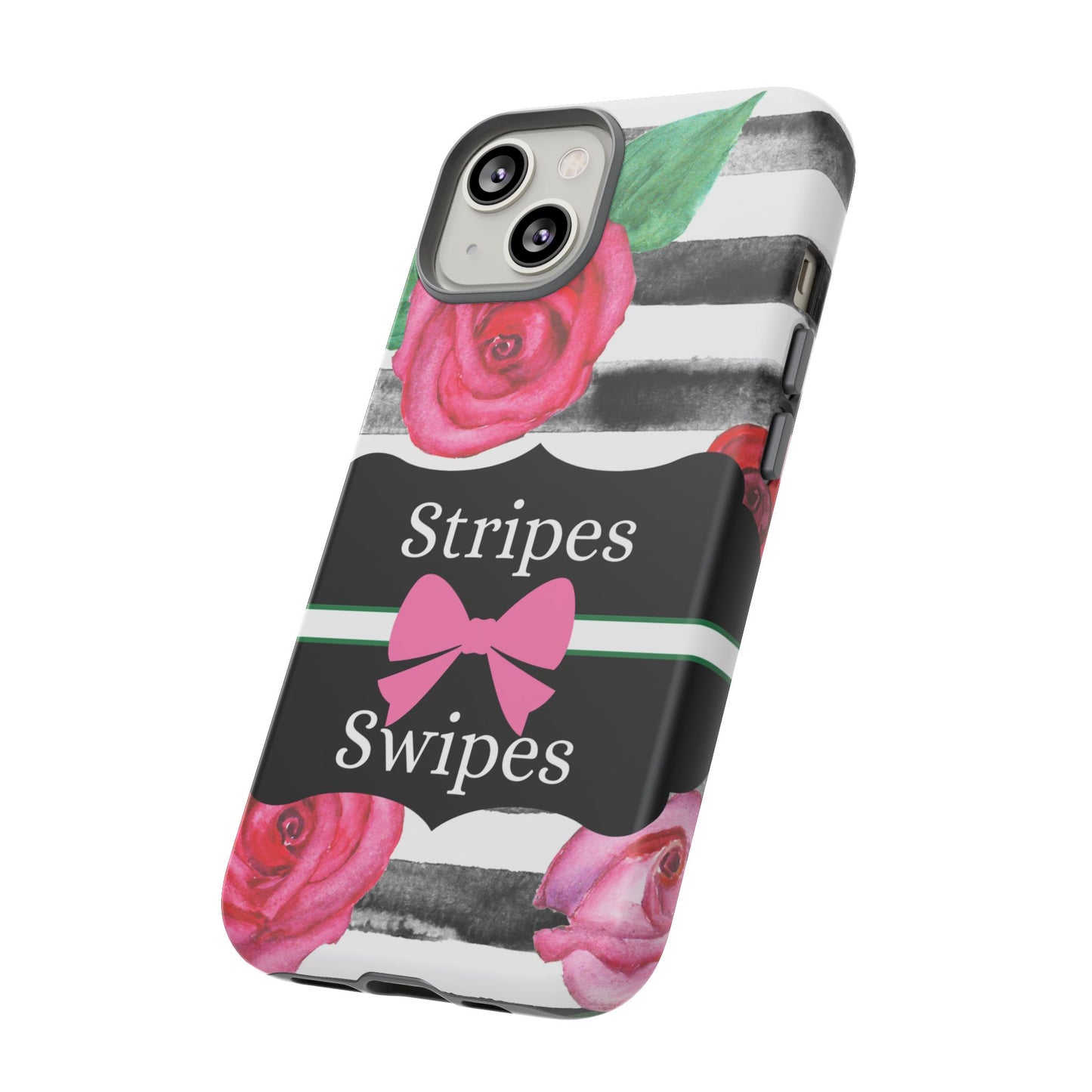 Phone Case iPhone 16/15/14 - Black/White Rose Stripes & Swipes Tough Case