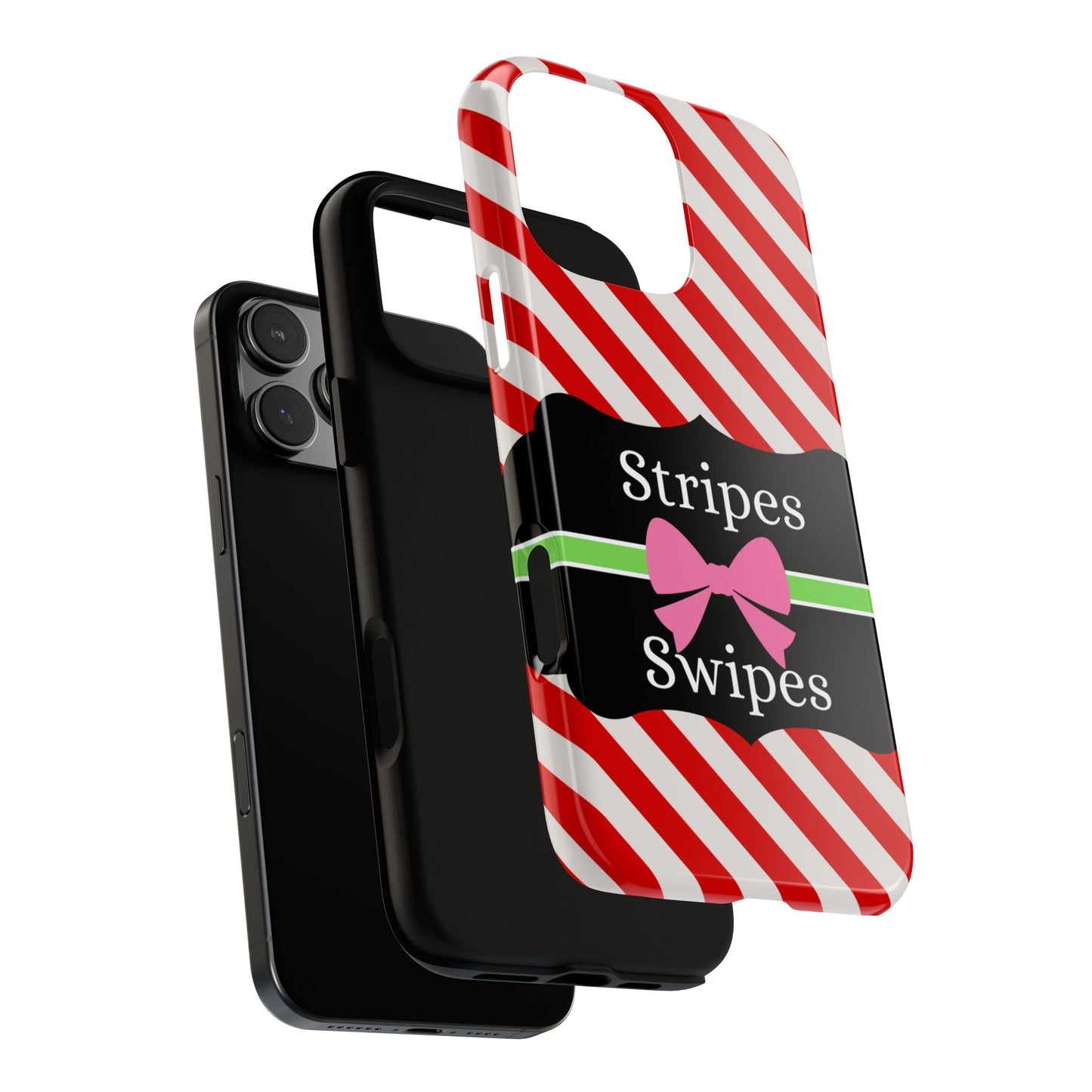 Phone Case iPhone 16/15/14 - Diagonal Red/White Stripes & Swipes Tough Case