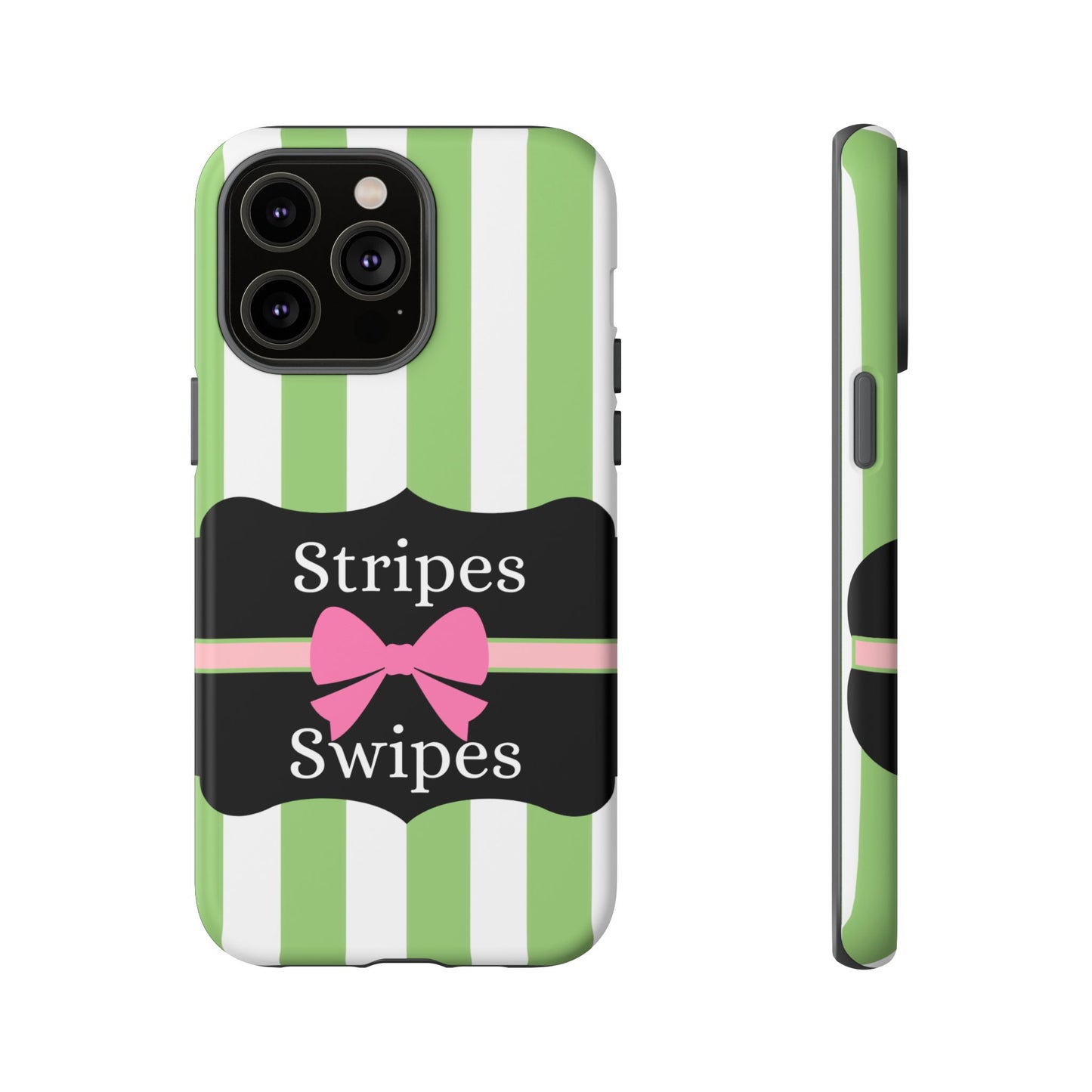 Phone Case iPhone 16/15/14 - Green/White Stripes & Swipes Tough Case