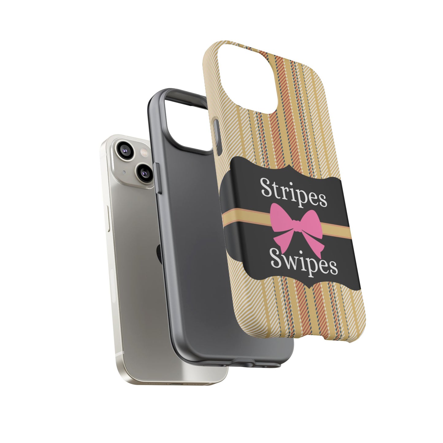 Phone Case iPhone 16/15/14 - Beige/Micro Stripes & Swipes Tough Case